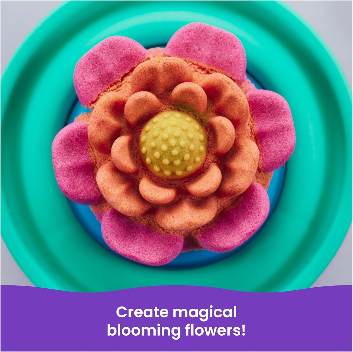 Kinetic Sand, SquishBlossom Blooming Flower, Easter Basket Stuffers, Includes 8oz Neon Yellow & Pink Moldable Play Sand, Pot & Molds, Sensory Toys for Kids