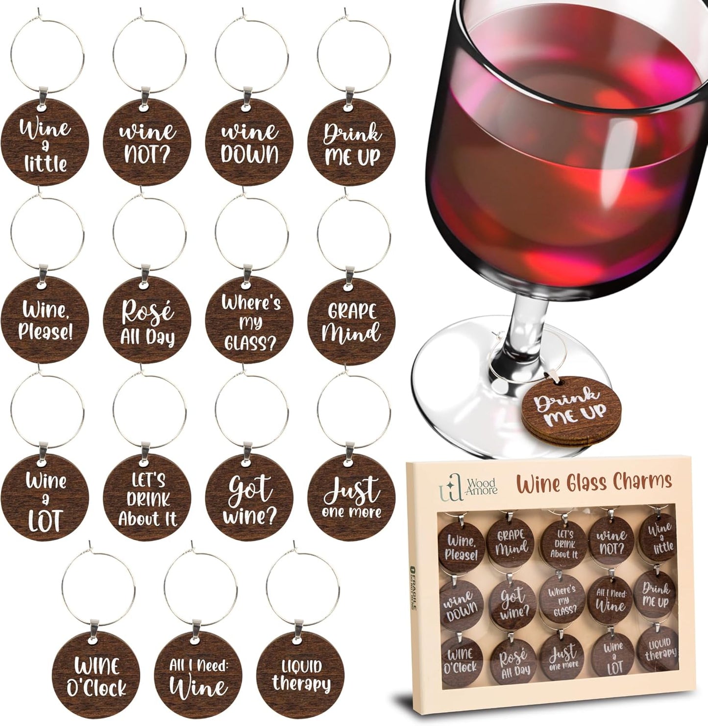 Funny Wine Glass Charms - 15 Pcs Christmas Wine Charms For Stem Glasses Tags, Drink Glass Identifiers Drink Markers For Birthday, Tasting Party Decorations