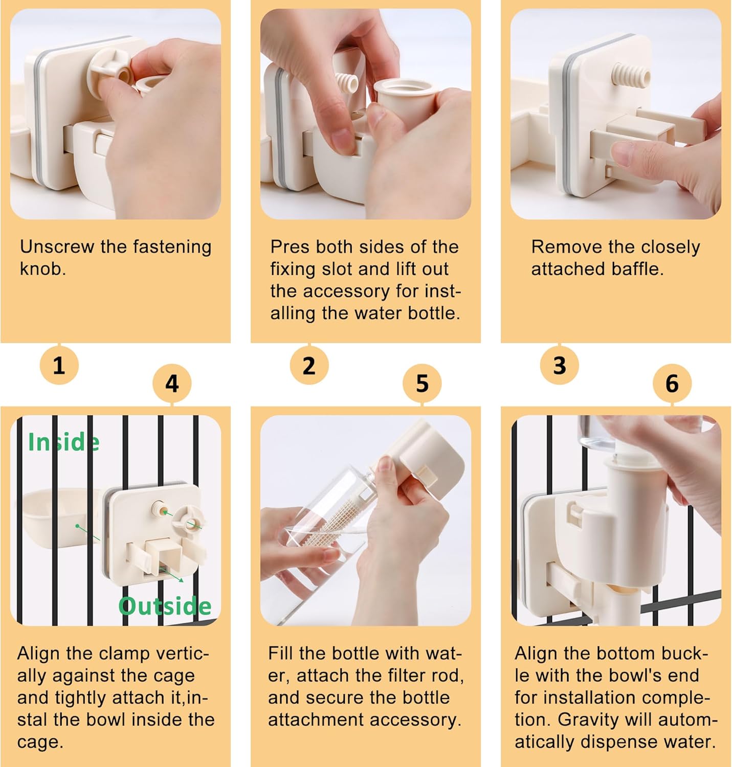 Hanging Automatic Food Water Dispenser,Gravity Pet Feeder Water Dispenser Set,Cage Cat Water Dispenser,Food Bowl for Bunny Guinea Pig Ferret Water Dispenser (Large Bowl Size)