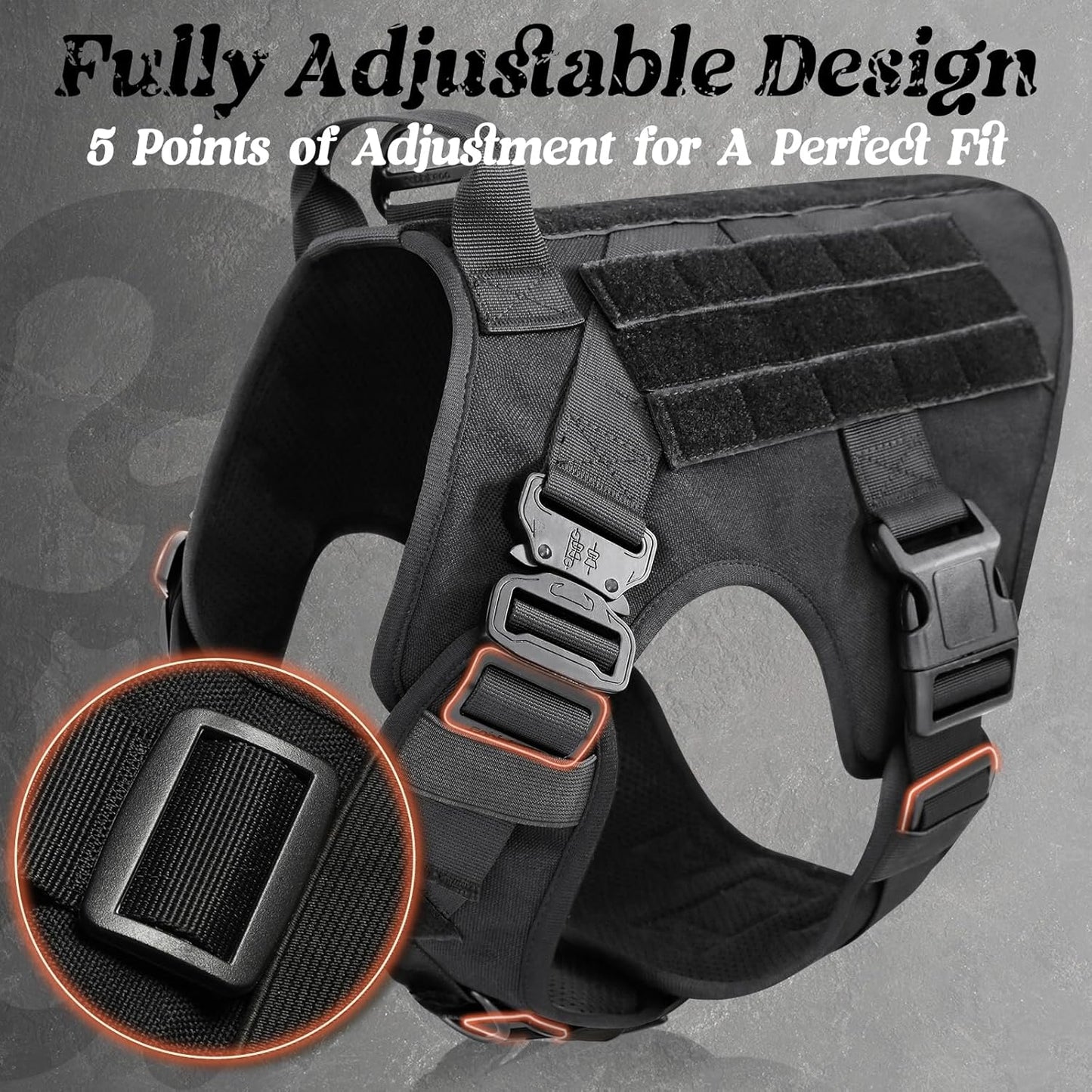 rabbitgoo Tactical Dog Harness for Large, Heavy Duty Pet Harness with Handle, No-Pull Service Vest Large Breed, Adjustable Military Dog Vest for Training Hunting Walking, Black, L