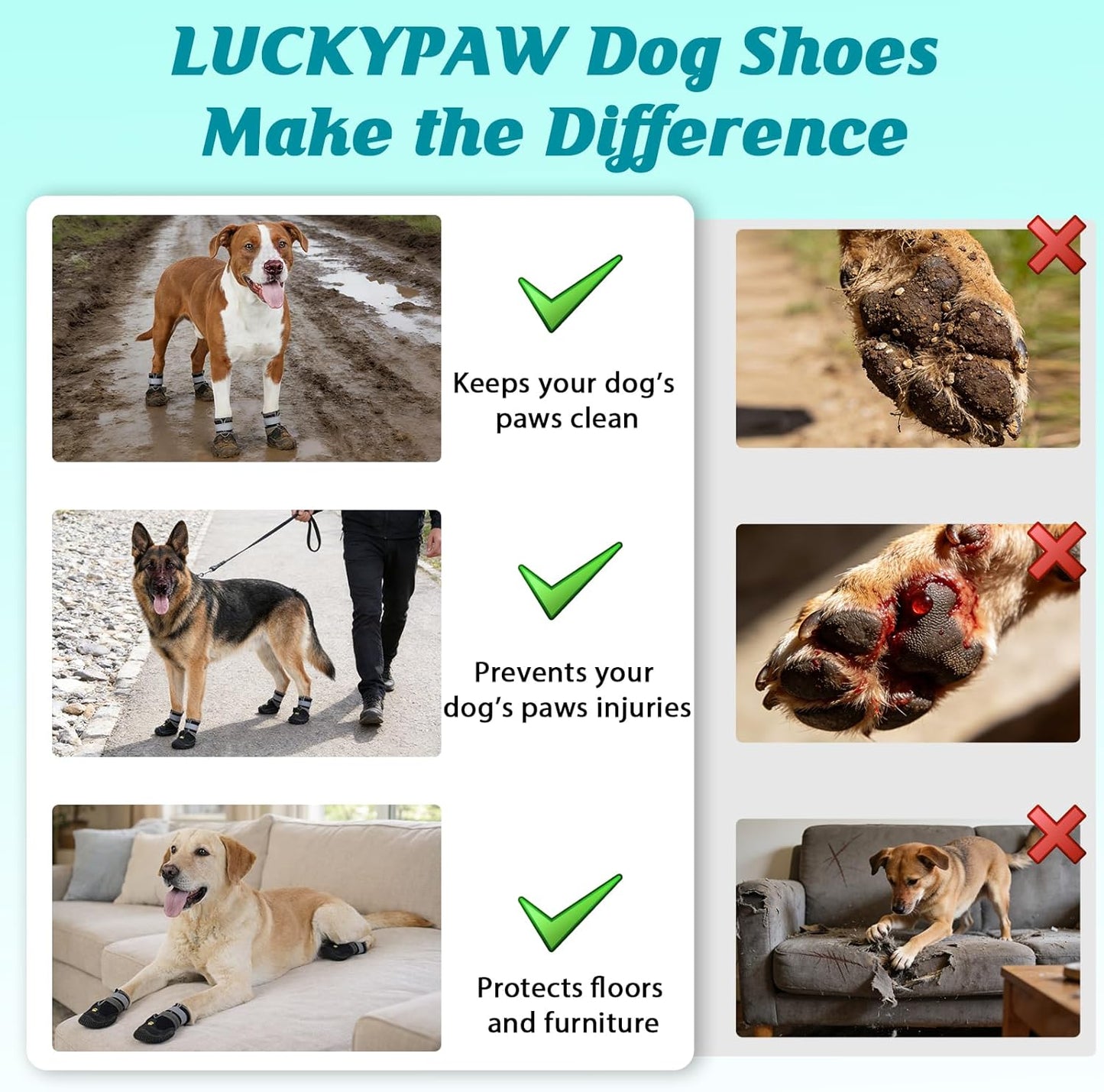 LUCKYPAW Dog Shoes for Large Medium Dogs, Breathable Dog Boots for Hot Pavement, Paw Protectors for Summer Walking Hiking Winter Snow Outdoor, No Slip Reflective Booties for Hardwood Floor-Black, 8