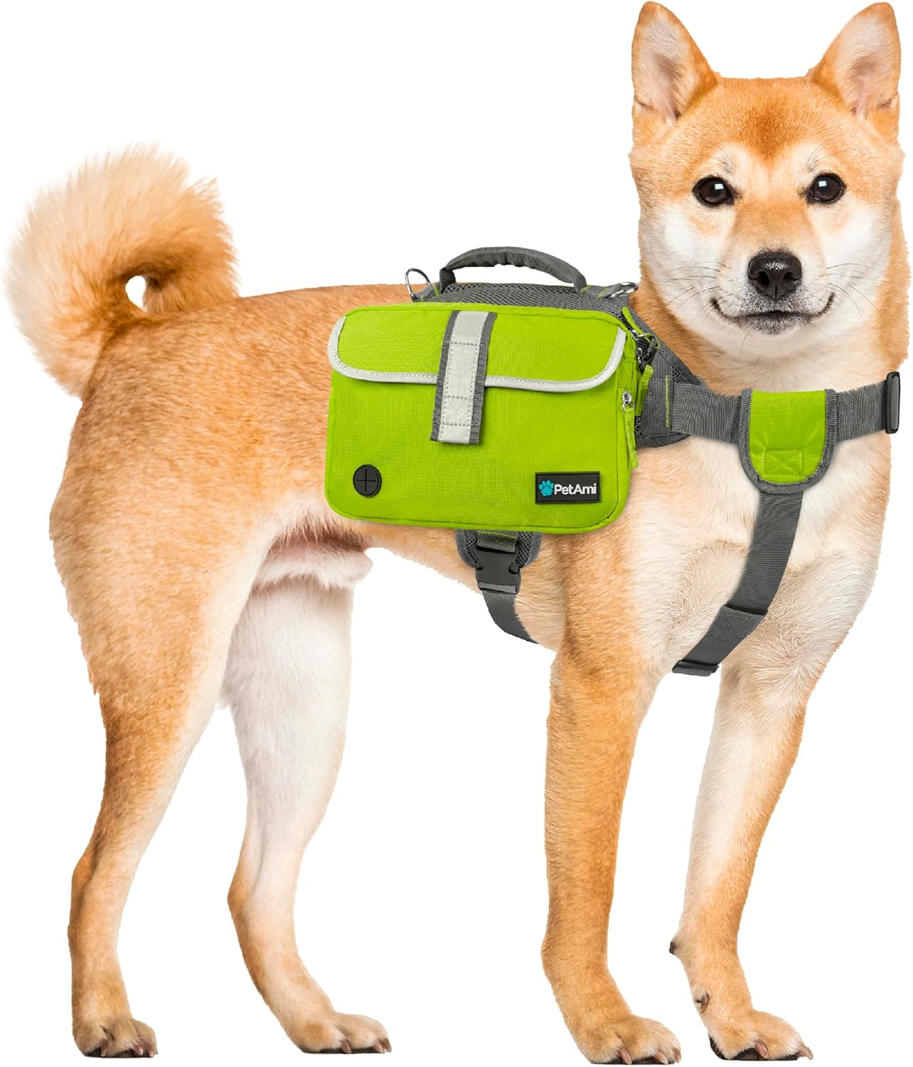 PetAmi Dog Backpack for Medium Large Dogs, Dog Saddle Bag for Dogs to Wear, Harness Saddlebag with Reflective Safety Side Pockets for Hiking, Camping, Vest Dog Pack for Travel (Green, Medium)