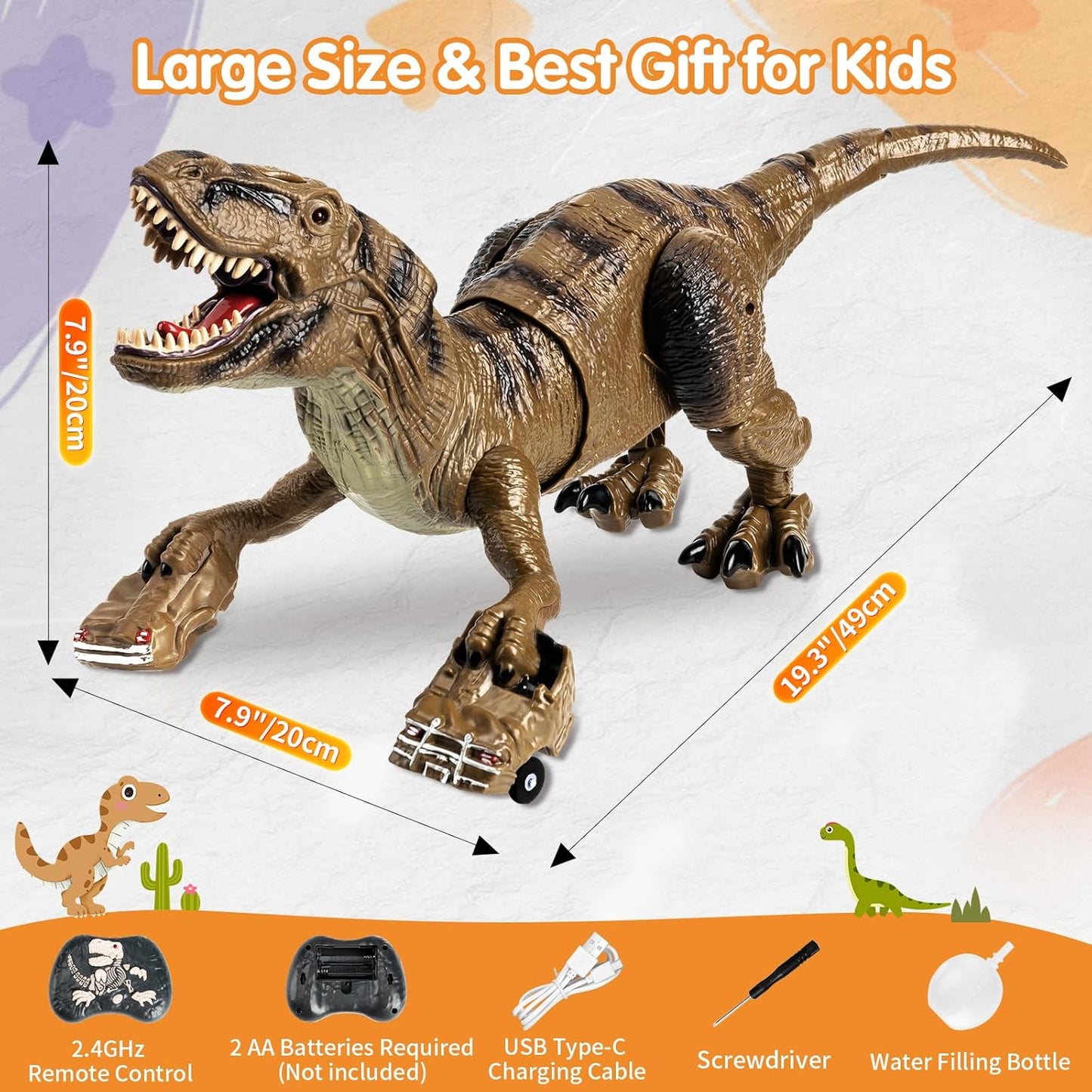 Remote Control Dinosaur Toys for Kids, Large Robot Dinosaur Toys with 360° Swaying Head & Spray, Roaring, Realistic Walking T-Rex Dinosaur Toy for Boys Girls, Best Gifts for Kids 3-5 5-7 8-12+