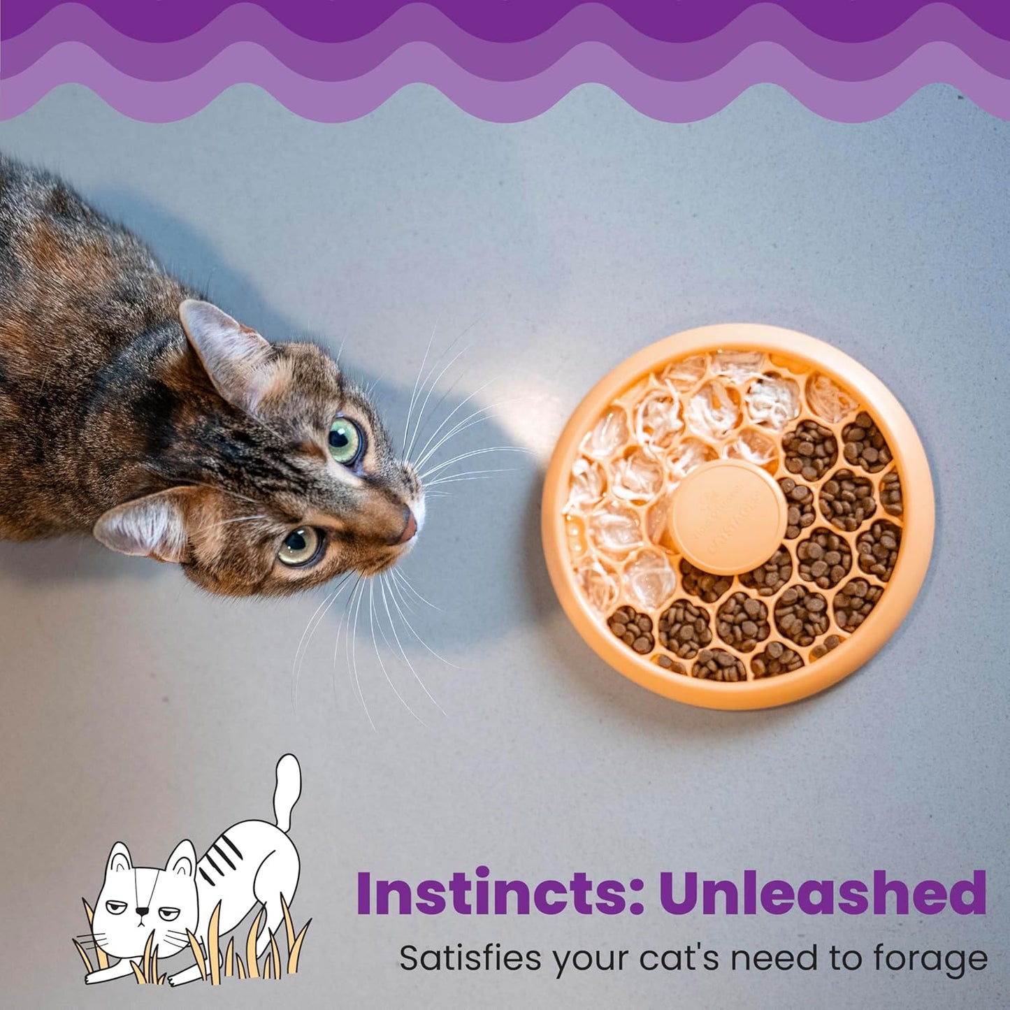 Catstages Cat Slow Feeder Bowl for Indoor Cats, Stimulating Treat Puzzle Toy, Dry or Wet Food, 1/2 Cup Capacity, One Size, Orange