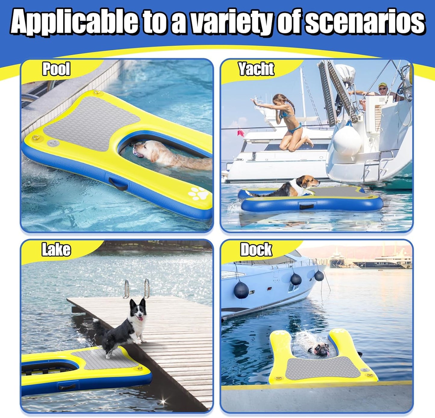 Inflatable Dog Pool Float Dock Platform for Dogs, Dog Pool Ramp Ladder with Non Slip Steps | Dog Floats Water Ramp for Boat, Inground Pool (for Small Dogs Up to 60 lbs)