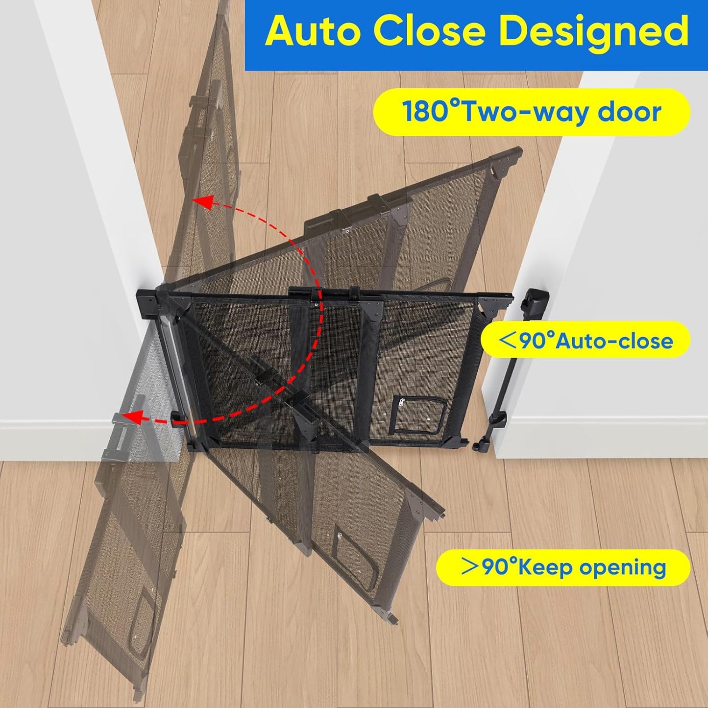Upgraded 28-43" No Bottom Bar Baby Gate,Heavy-Duty Hardware Mount Dog Gate with Cat Door, Adjustable Baby Gate,for House/Stairs/Doorways Use, Safety Pet Gates, Walk Thru Door