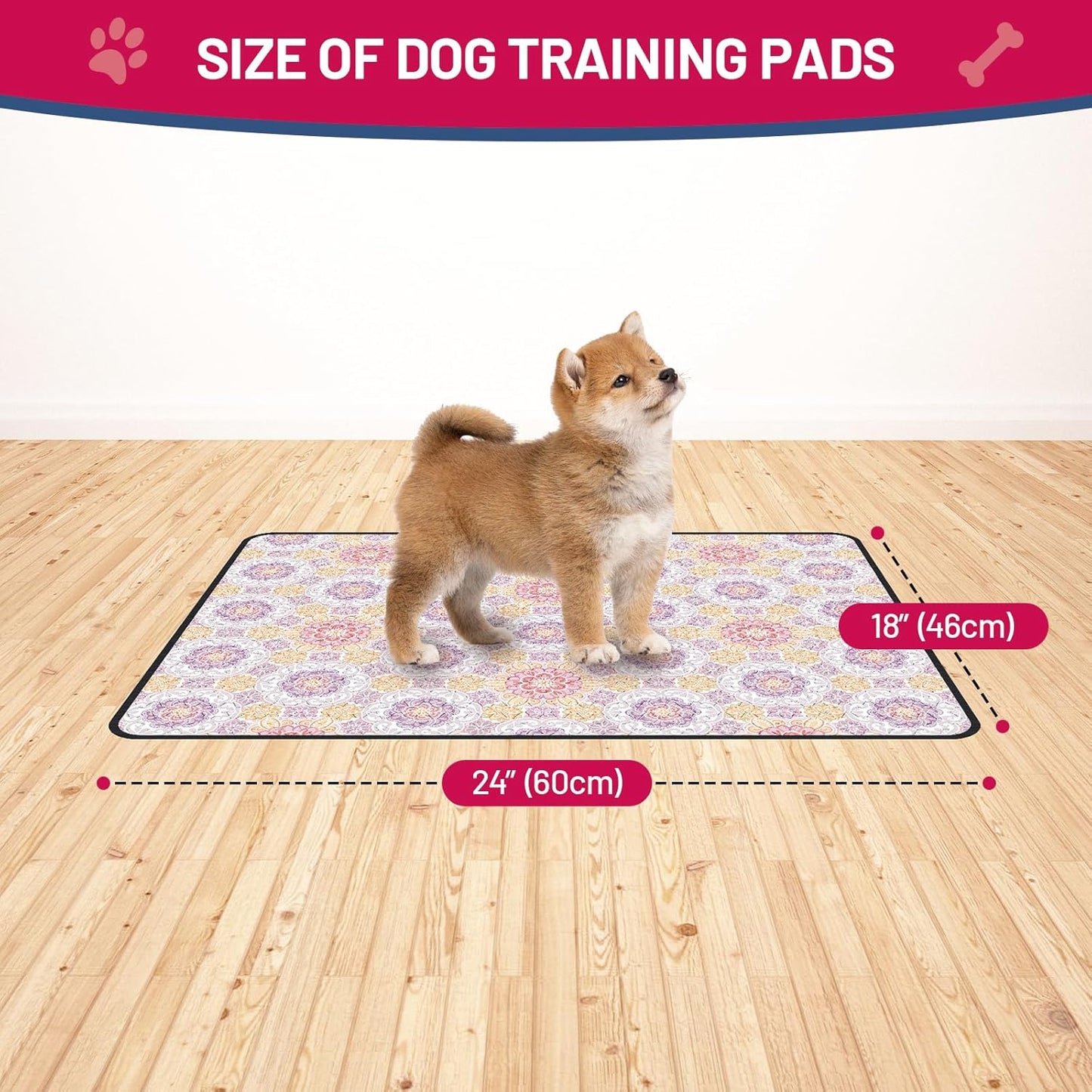 Washable Dog Pee Pads - Absorbent Reusable Puppy Training Pads, Waterproof Leak - Proof & Non - Slip for Crate Whelping Potty Training 24x18 (Pack of 2)