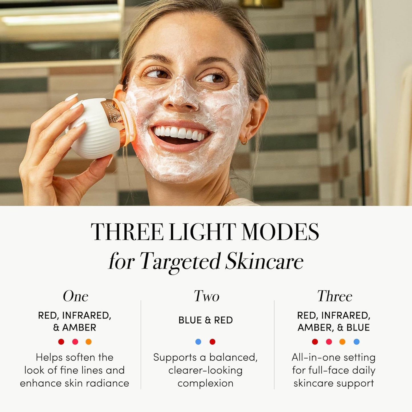 reVive Light Therapy Lux Collection Soniqué Mini, Rechargeable Sonic Face Cleanser Brush with Medical-Grade Blue & Red Light Therapy for Face, Acne & Wrinkle Care, Water-Resistant