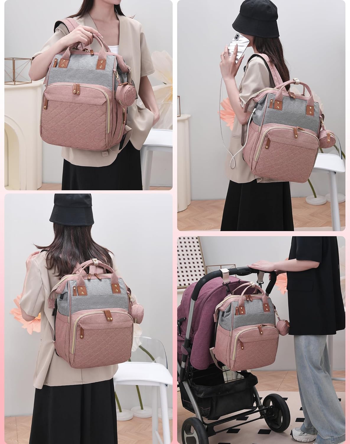 Diaper Bag Backpack with Changing Station, Waterproof Large Capacity, Baby Bag for Mom & Dad, 18 Pockets+USB Port, Foldable Changing Pad, Travel Backpack for Newborn Essentials, Baby Gift