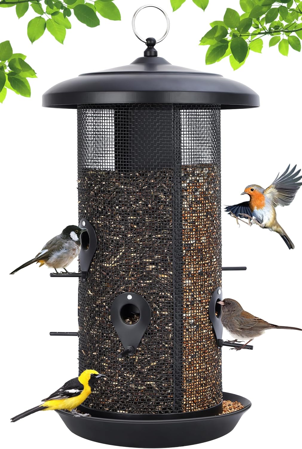 Gtongoko Hanging Bird Feeders for Outdoors 6.5 LB Large Capacity Squirrel Proof Metal Tube Bird Feeders for Thistle & Nyjer Seed Attracts Finch Cardinal,Titmice,Swallow Black