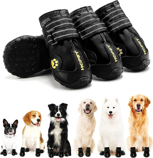 Hcpet Dog Boots, Dog Shoes for Large Dogs, Medium Dog Boots & Paw Protectors, Anti-Slip Dog Booties for Hot Pavement Winter Snow Hiking with Reflective Straps Black Size 6