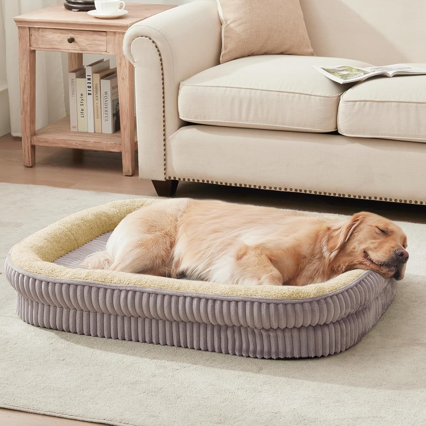 Orthopedic Dog Bed for Medium, Large Dogs Breeds, High Density Egg Crate Foam Dog Sofa Beds with Four Sided Bolster,Oval Kennel Bed, Pet Couch Bed,Removable Washable Cover& Non-Slip Bottom