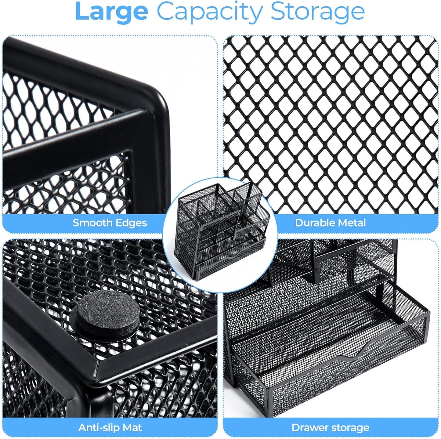 M&G Mesh Pen Holder for Desk, Multi-Functional Pencil Holder with Drawer Desk Organizer, Large Capacity Office Desk organizers and Accessories (Black)