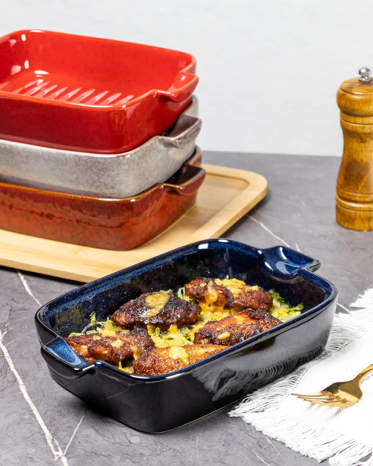 Ceramic Baking Dishes for Oven – Small Rectangular Bakeware Pans for Casserole, Lasagna, Brownies, Side Dishes – Oven Safe Baing Pan with Handles Set of 4