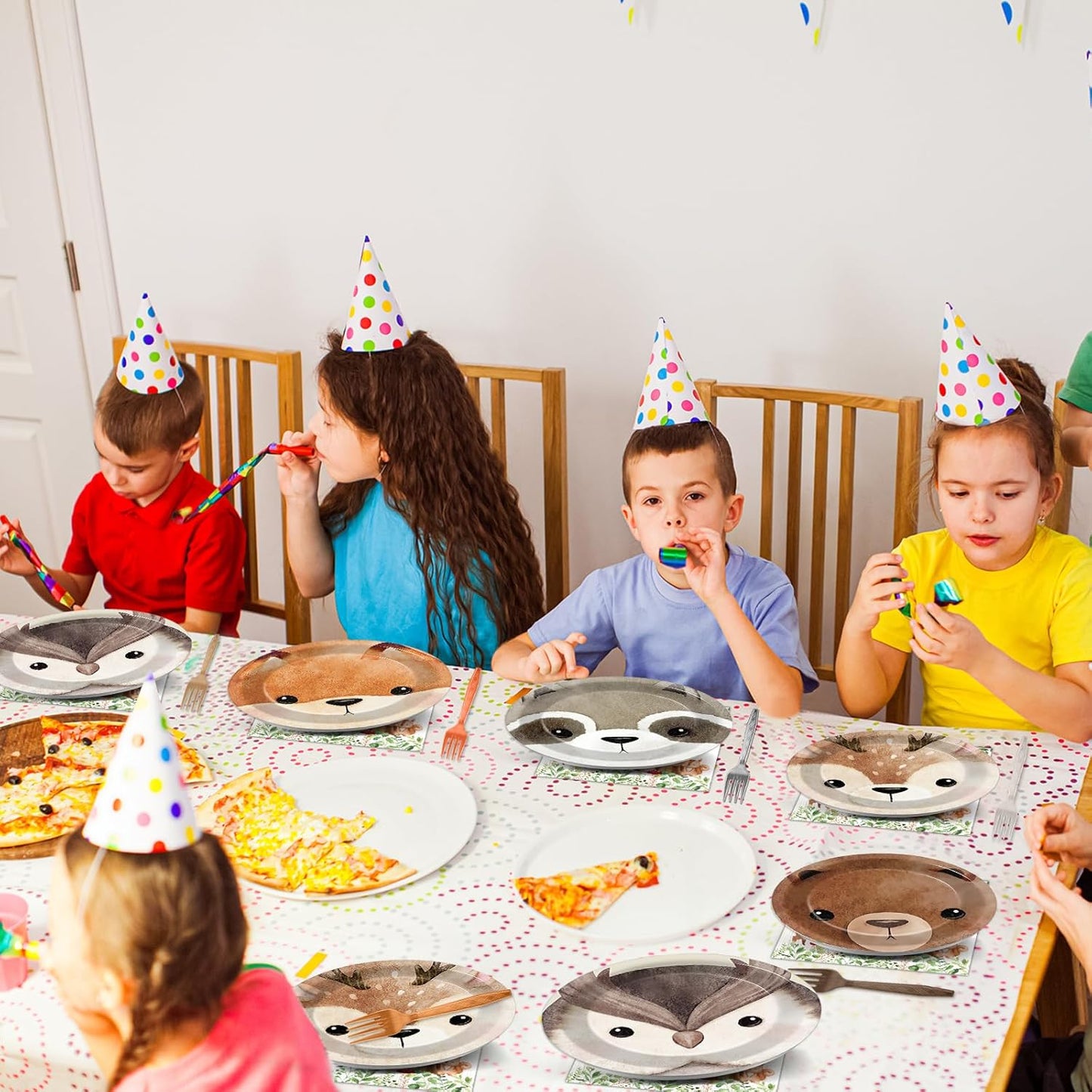 96Pcs Woodland Party Paper Plates and Napkins for Animal Party Decorations Woodland Creatures Dessert Plates Disposable Tableware for Kids Serves 24 Baby Shower Birthday Forest Animal Themed Supplies
