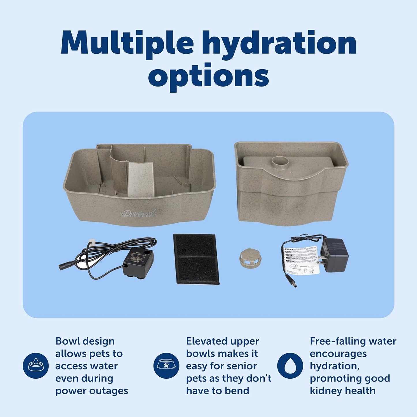 PetSafe Drinkwell Multi-Tier Pet Fountain - Encourages Hydration for Cats & Dogs - Large-Capacity Waterer - Double Tier - Filtered Fountain with Carbon Filter - 100 oz Water Capacity