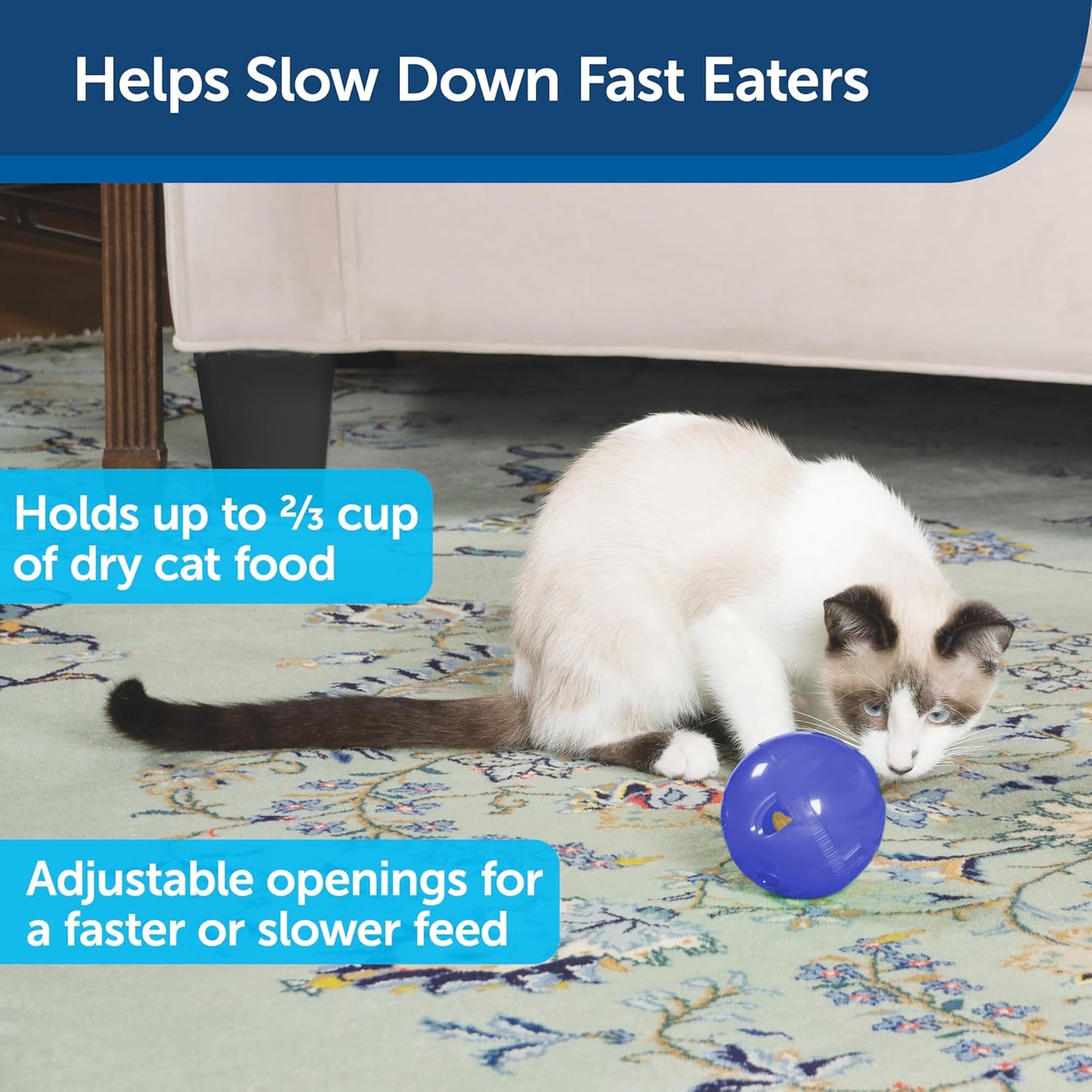 PetSafe SlimCat Interactive Feeder - Combines Play with Mealtime - Adjustable Portions - BPA-Free Plastic - Slow Feeder for Digestion - Lightweight, Dishwasher-Safe Toy - Blue