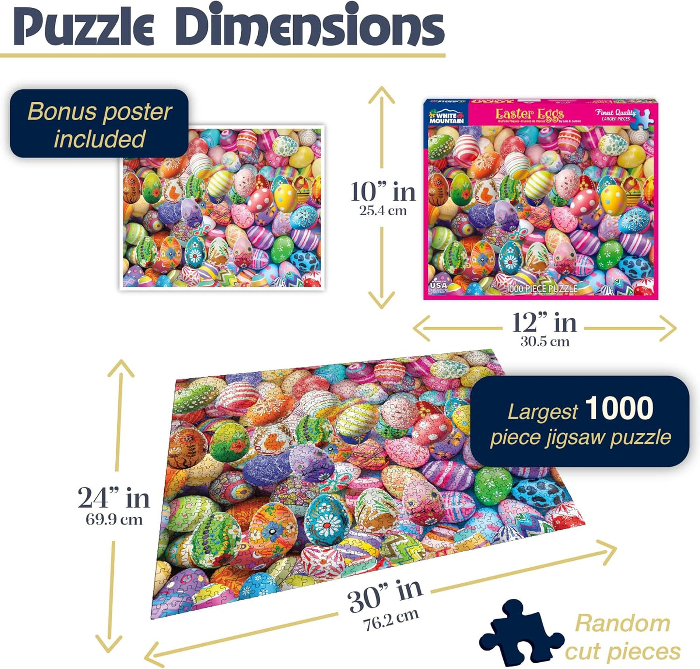 White Mountain 1000 Piece Jigsaw Puzzle Easter Holiday Collage Puzzles with Large Pieces Gift for Adults and Family 24"x30" - Easter Eggs