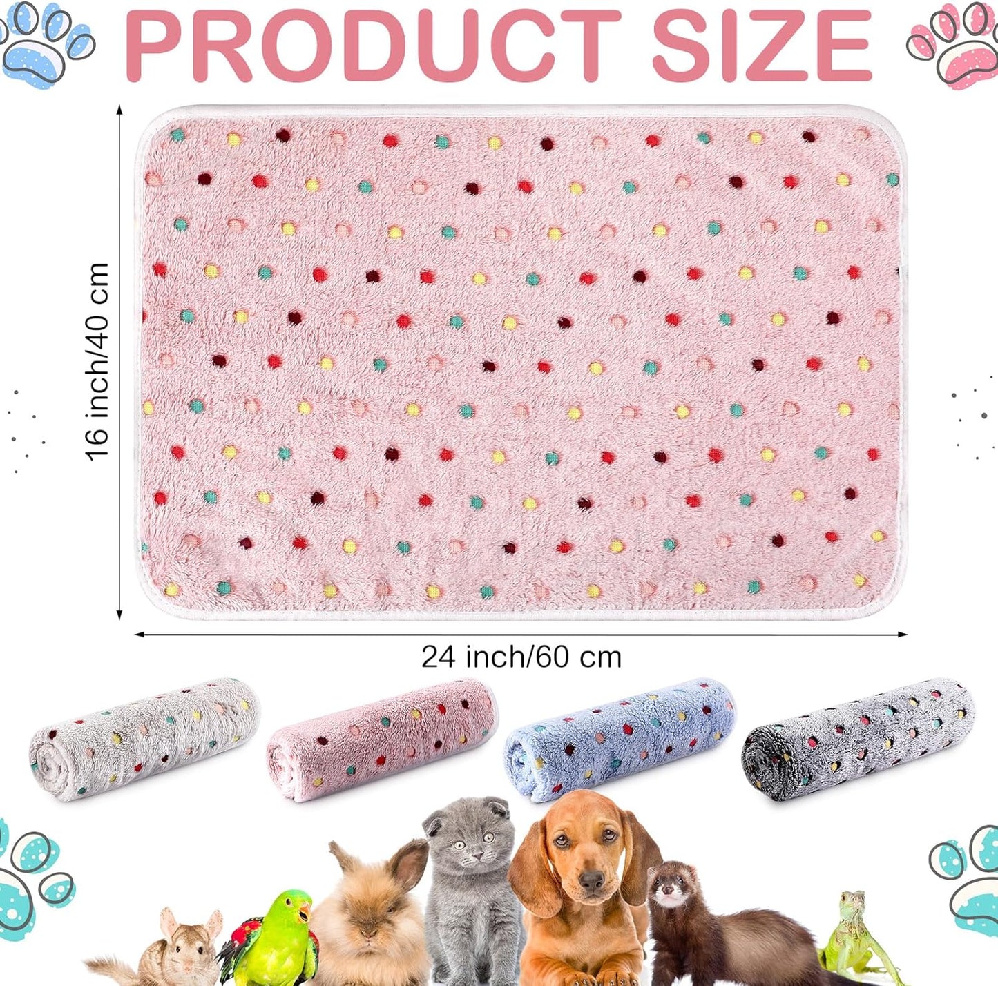 Tudomro 8 Pcs Guinea Pig Blankets Washable Small Pet Fleece Bedding Cage Liners Double Sided Pet Reusable Sleep Mat Pad Cover for Ferret Chinchilla Furniture Protection(Dot,16 x 24 Inch)