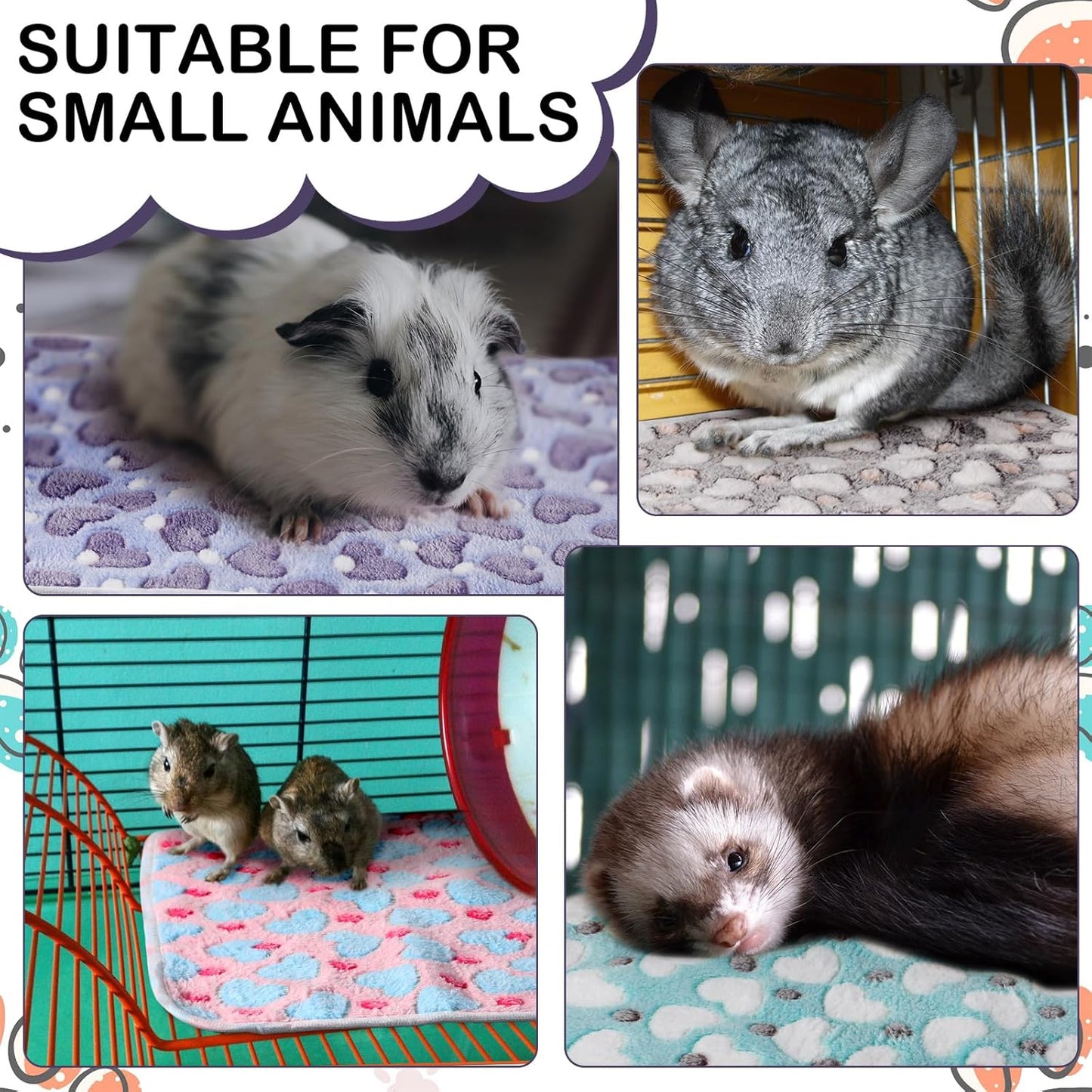 4 Pcs Waterproof Guinea Pig Blankets Washable Small Animal Fleece Bedding Absorbent Guinea Pig Cage Liners Reusable Pet Pee Pad Sleep Mat Pad Cover for Hamster Ferret (Heart Pattern,24 x 47 Inch)