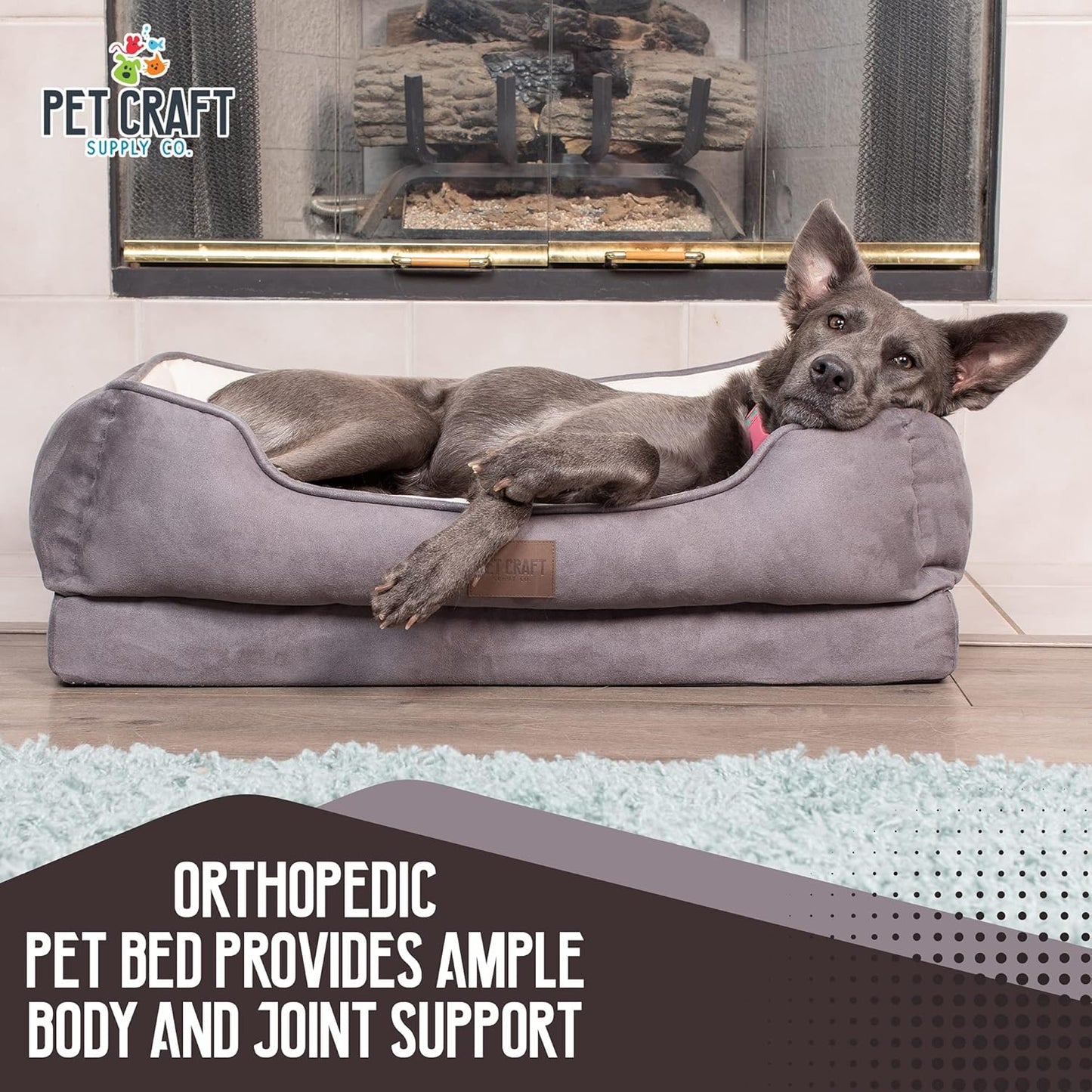 Pet Craft Supply Premium Orthopedic Lounger Dog Bed Sofa Style Couch Removable Washable Cover Joint Arthritis Relief Bolster Headrest Pet Bed for Small Dogs Medium Large Breed Dogs, Cream (8730)