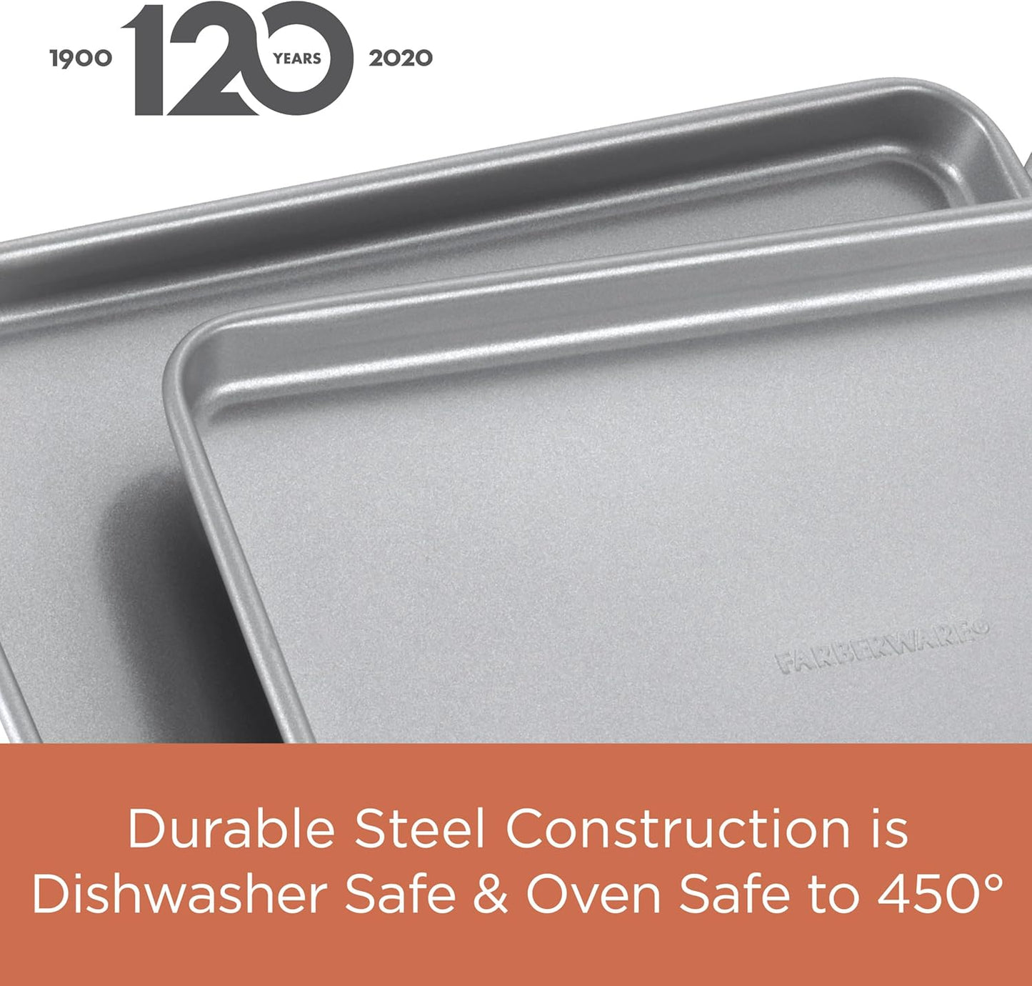 Farberware Bakeware Steel Nonstick Toaster Oven Pan Set, 4-Piece Baking Set, Gray
