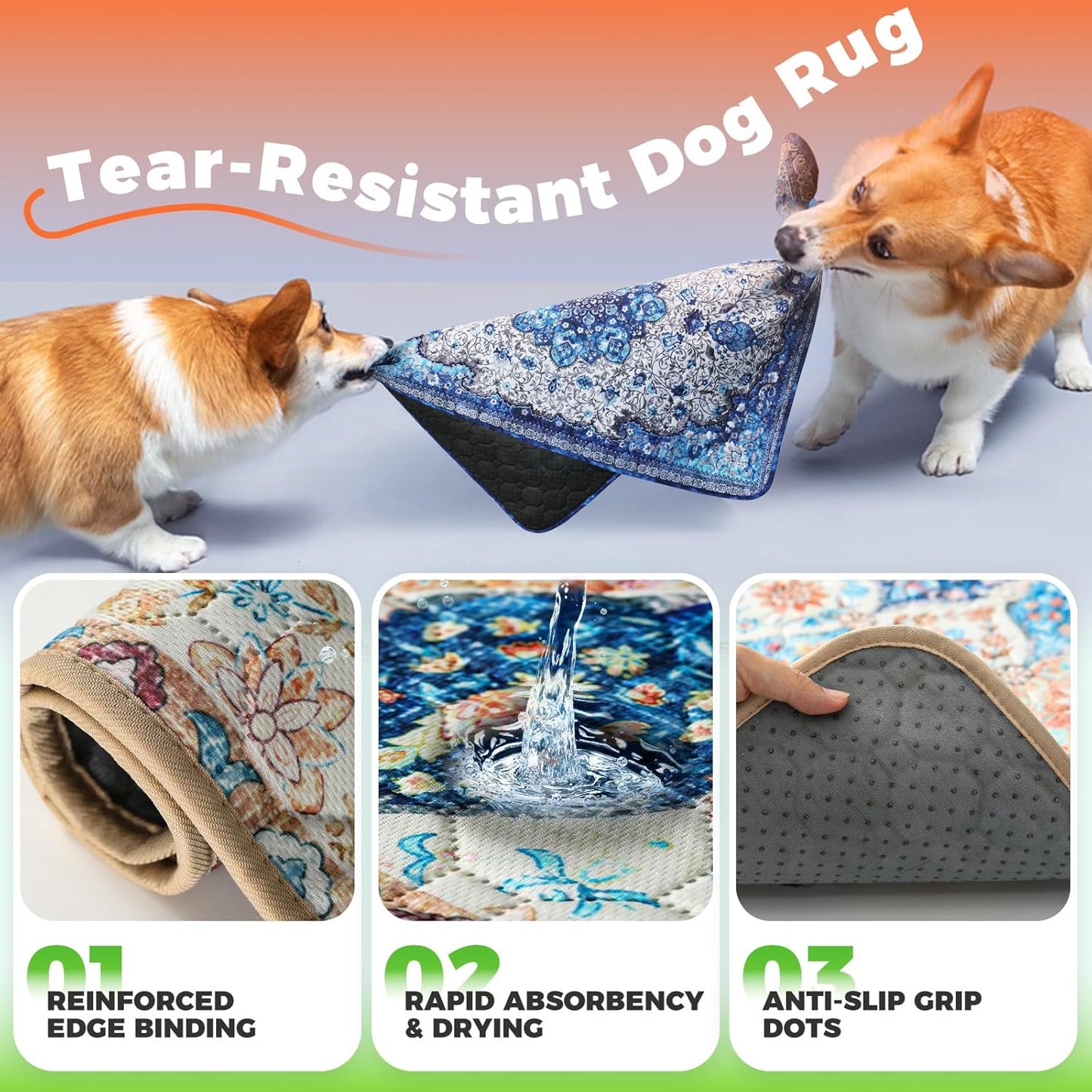 Hompet 2 Pack Super Absorbent Dog Door Mat for Muddy Paws, Washable Pee Pads for Dogs, Reusable Puppy Training Pads, Quick Dry Non-Slip Pet Entryway Rug, Leak-Proof Potty Pad for Indoor Floors 18x54