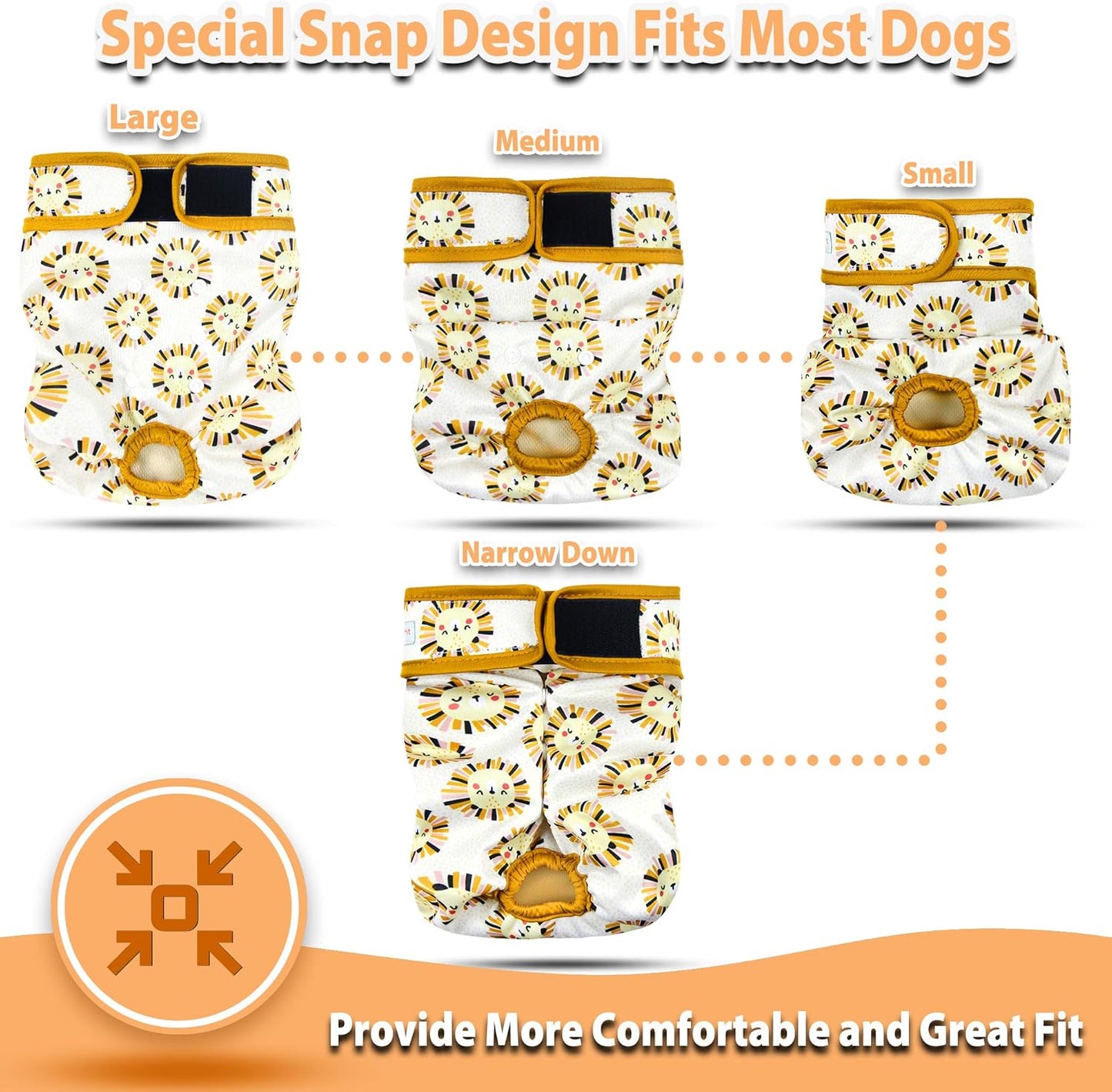 Langsprit Washable Female Dog Diapers (3 Pack) - Doggie Reusable Small Medium Large Dog Diapers for Doggy Puppy Female in Period - Highly Absorbent Dog Heat Panties (Medium,Rabbit, Owl, Lion)