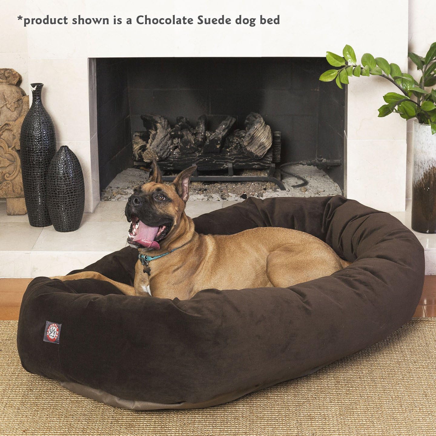 Majestic Pet 40 Inch Large Washable Dog Bed, Orthopedic Donut Cuddle Furniture for Big Dogs, Soft and Cozy Faux Suede Calming Pet Crate Pad & Mat, Fluffy Pet Bed - Gray