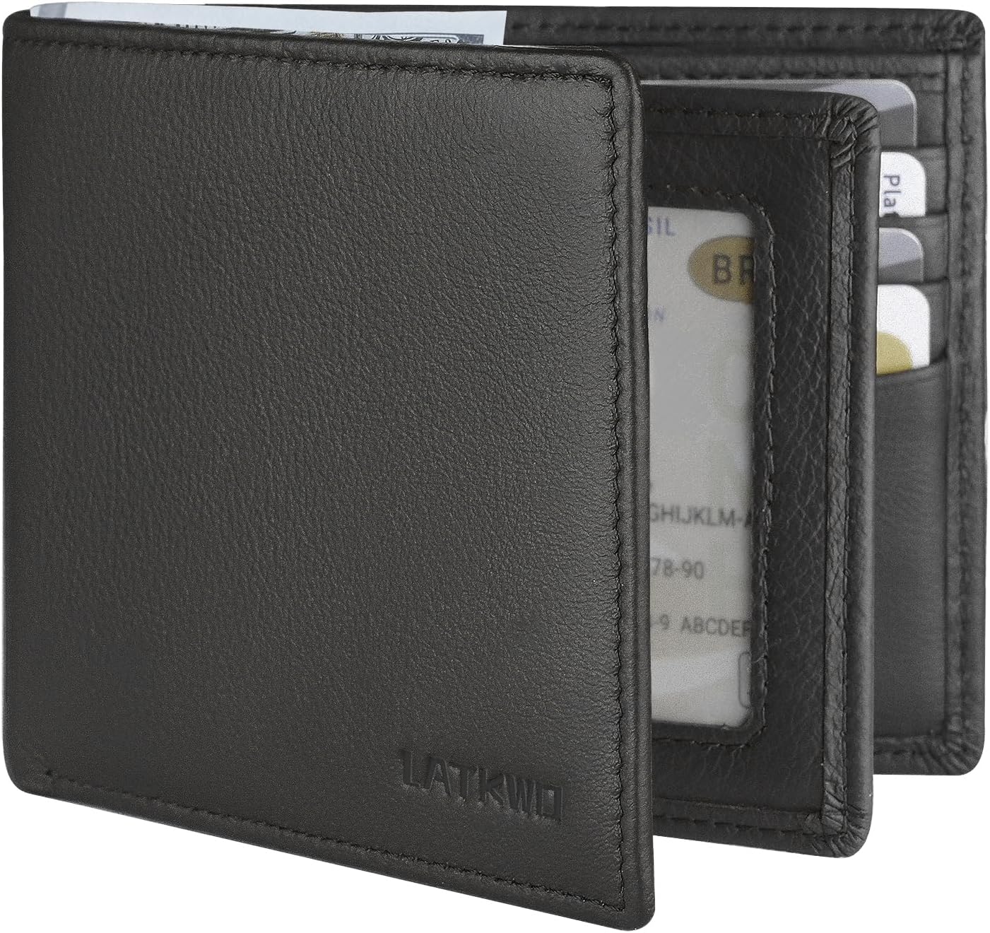 Mens Wallet - Genuine Leather Bifold RFID Blocking Slim Front Pocket Large Capacity with 10 Card Slots, 2 ID Windows & 2 Cash Pockets - Heavy Duty Stitched Gift for Men (Black)