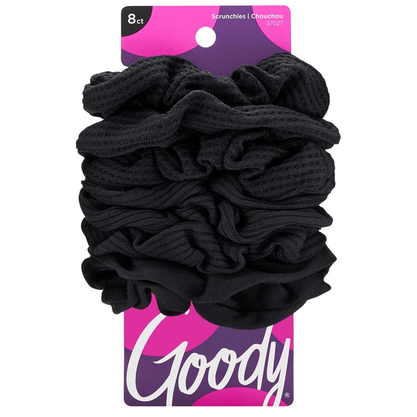 Goody Ouchless Jersey Scrunchies 8 Count Black Fabric Hair Ties, Dentless Damage-Free Secure Hold, Soft Stretch Accessories for Women Men All Hair Types