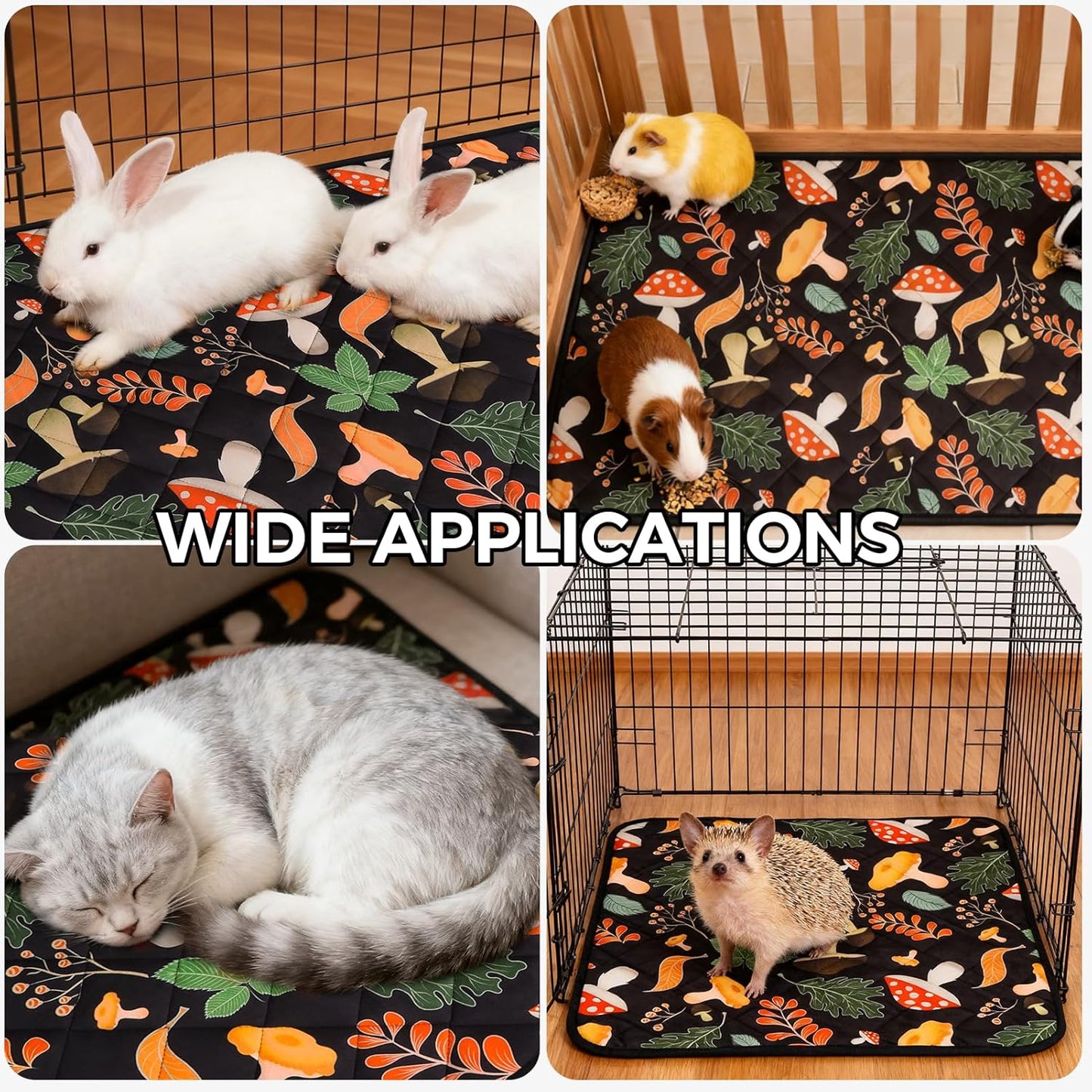 Homimp 2 Pcs Guinea Pig Pee Pads,Self Heating Guinea Pig Bed Pads for Winter Keep Warm,Washable&Anti Slip Small Animal Beds for Indoor Rabbit Hamster Squirrel Hedgehog Chinchilla Ferret,Black 16"x24"
