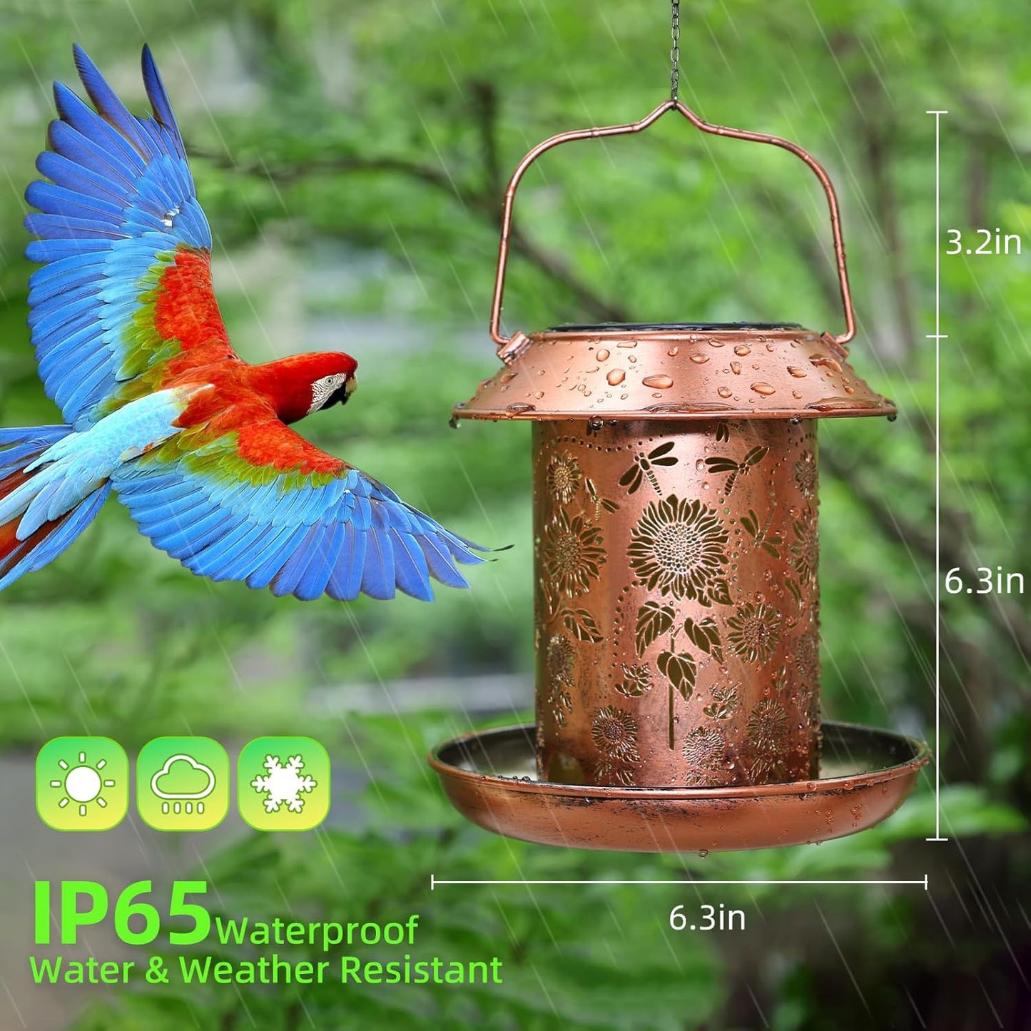 Bird Feeders for Outdoors Hanging,Metal Wild Bird Feeder Solar Lanterns Outdoor Waterproof Spring Decor Garden Gifts for Women Mom Bird Lovers,Decoration for Yard,Patio,Porch,Balcony