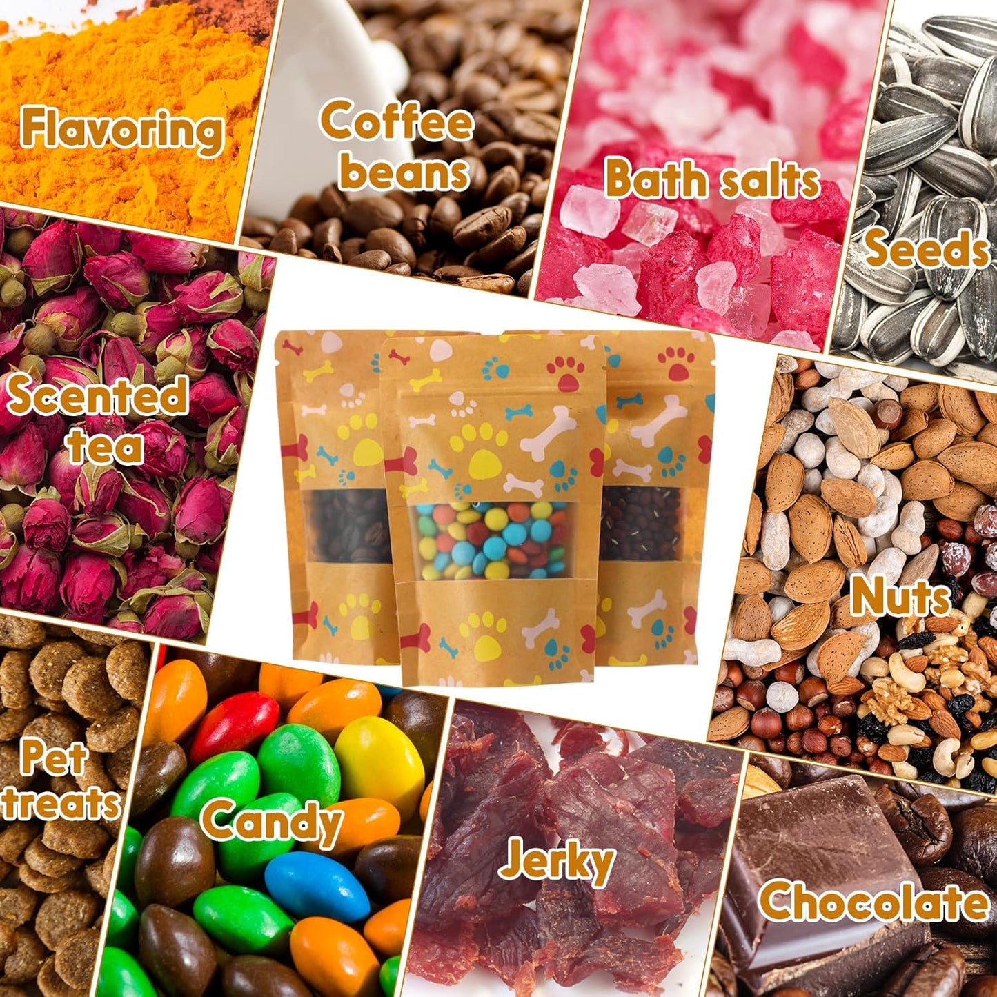 200 Pcs Paw Dog Treat Bags Puppy Party Favor 3.5" x 5.5" Paw Gift Bag Resealable Stand up Kraft Paper Zipper Pouch Dogs Packaging for Homemade Treats, Food-safe Material