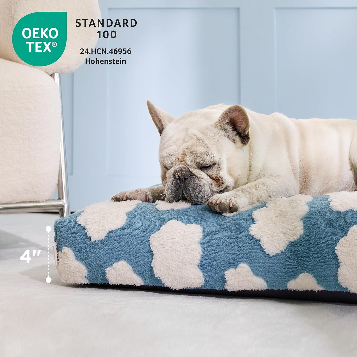 LE SURE Cute XL Dog Bed-Extra Large Thick Shredded Chopped Foam Pet Bed Indoor with Removable Washable Cover, Modern Fuzzy Plush & Anti Slip Bottom, Blue