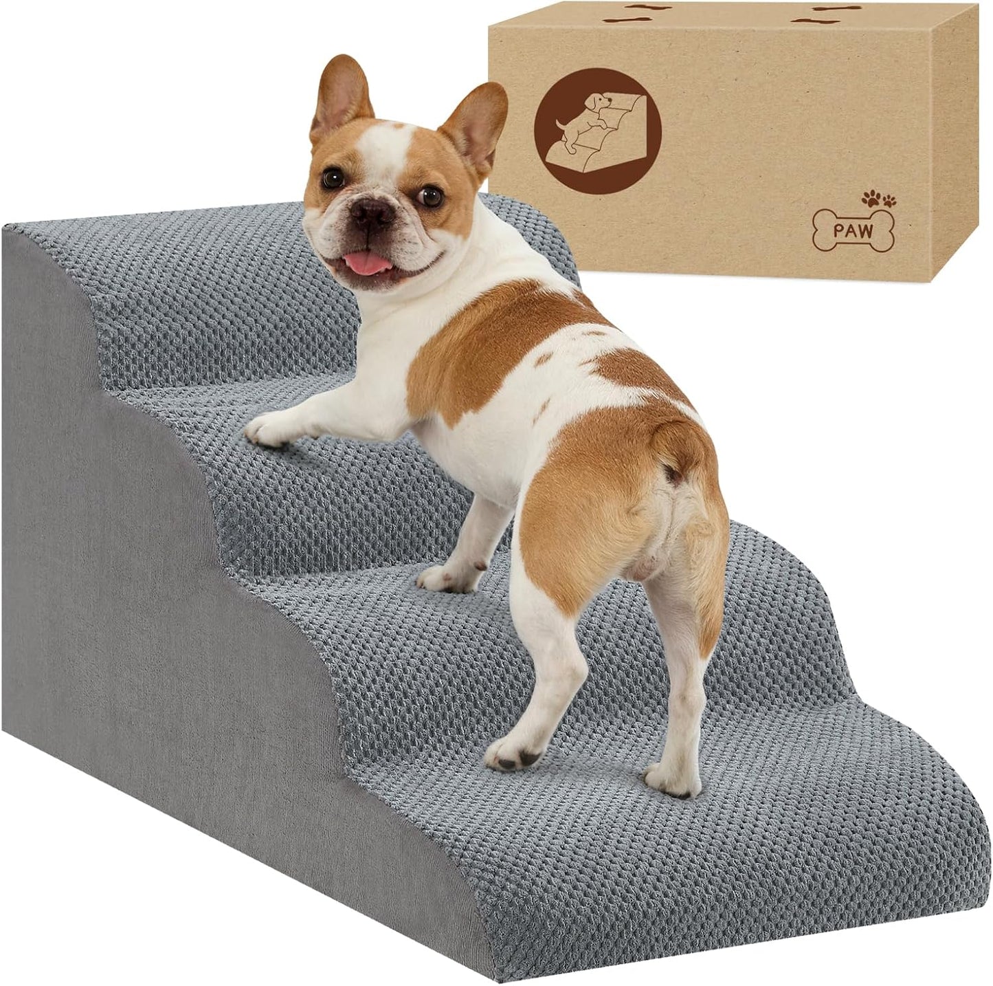 Dog Stairs for Small Dogs, 4-Step Dog Steps for Couch Sofa and Low-Profile & Platform Bed, High-Density Foam Pet Steps Ramp with Removable Washable Cover for Older Injured Dogs Cats, 15.75" H, Grey
