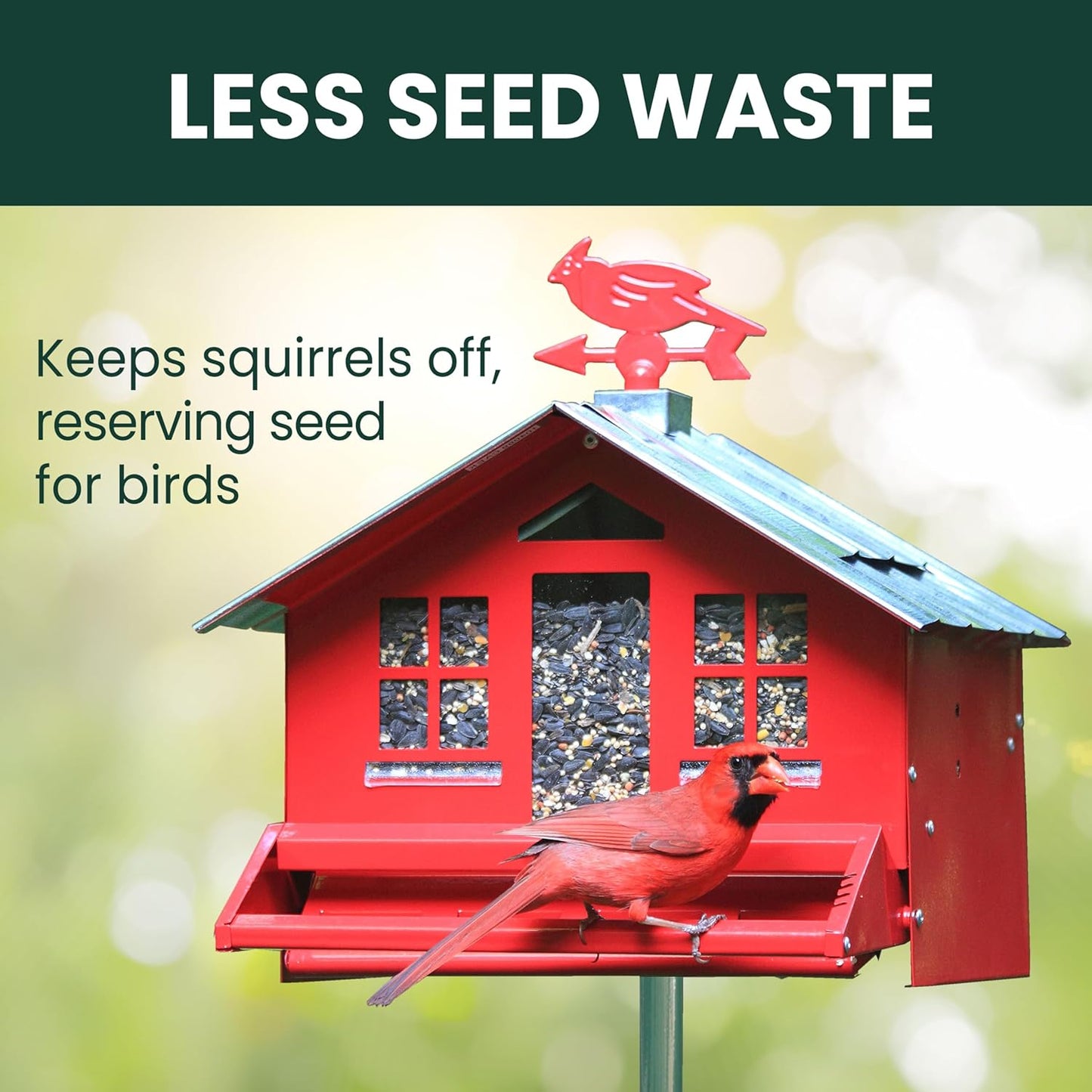 Perky-Pet Squirrel-Be-Gone II Country House Bird Feeder with Weathervane - 8 lb Seed Capacity - Squirrel Proof Wild Bird Feeder for Outdoors - Durable Construction - Rustic Outdoor Decor - 338, Red