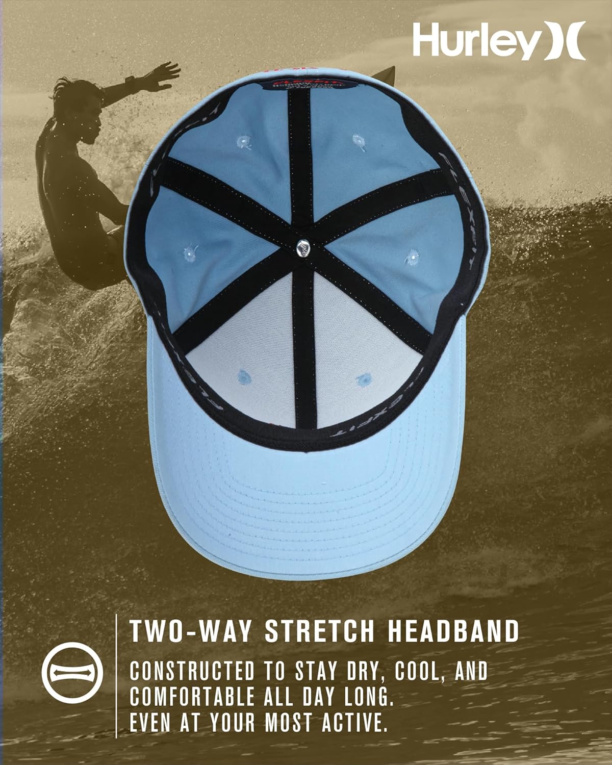 Hurley Mens Baseball Cap - Flexfit Fitted Baseball Caps for Men (Sizes: S-XL)