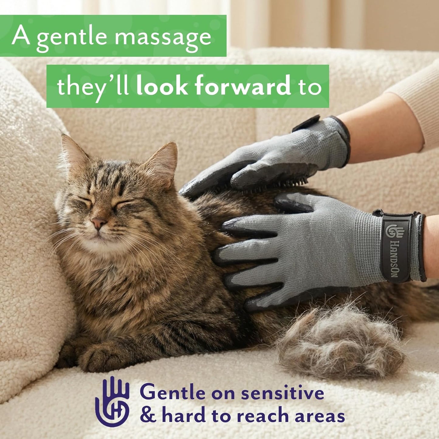 H HANDSON Pet Grooming Gloves - Patented #1 Ranked, Award Winning Shedding, Bathing, & Hair Remover Gloves - Gentle Brush for Cats, Dogs, and Horses (Purple, Medium)