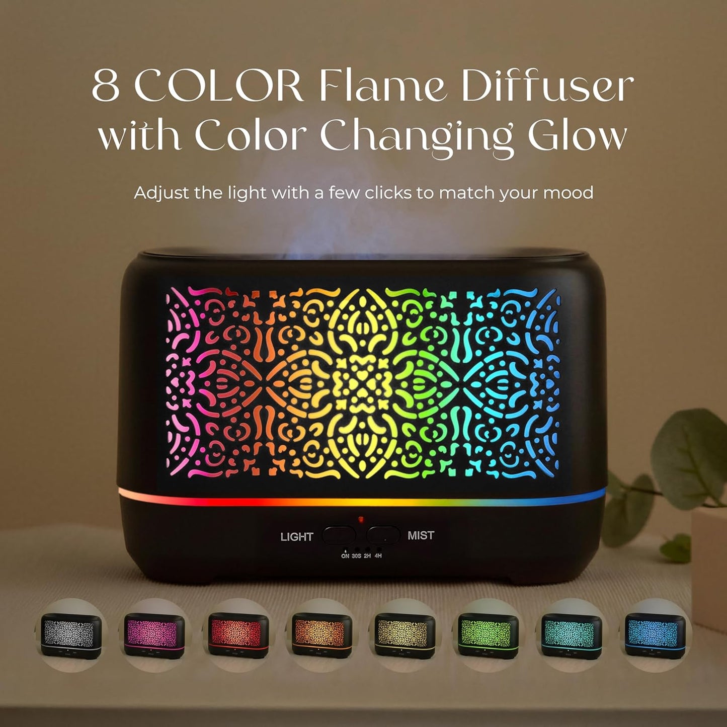 Earnest Living Essential Oil Diffuser Classic Flame Diffuser 200ml Timers Night Lights and Auto Off Function Home Office Humidifier Aromatherapy Diffusers for Essential Oils Black