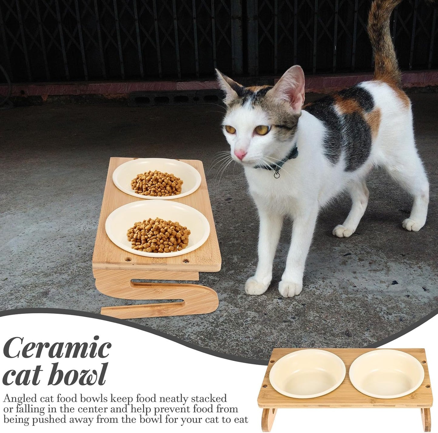 Milisten Ceramic Cat Bowls with Elevated Stand, 15cm Diameter 600ml Capacity, Anti-Slip Raised Pet Feeding Dish for Household Cats and Small Dogs