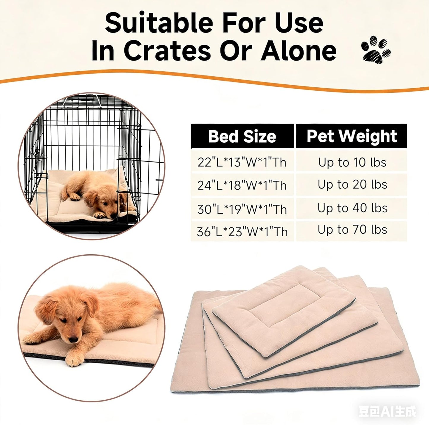 Dog Bed Crate Pad 24" L x 18" W Kennel Pad Machine Washable Entire Dog Crate Beds Double Sided Pet Mat