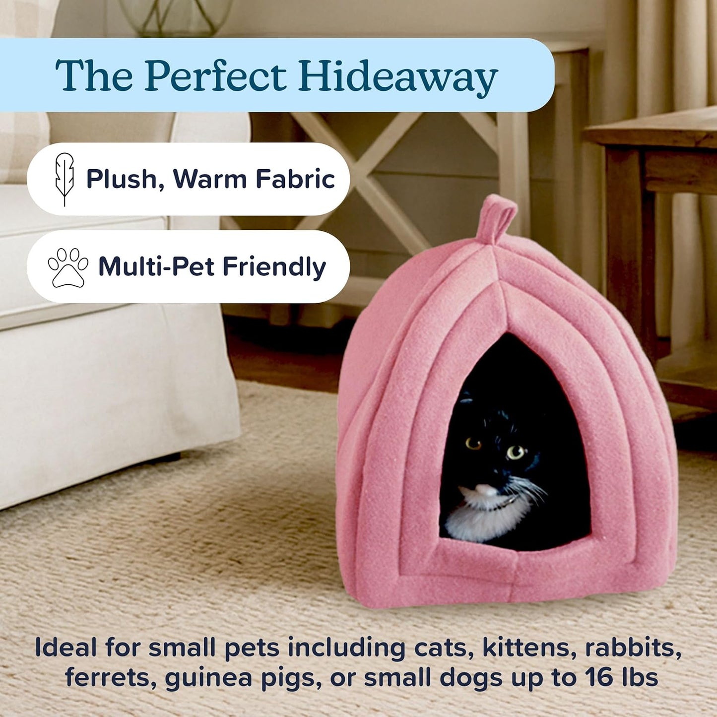 PETMAKER Indoor Cat House with Removable Foam Cushion for Cats, Kittens, Small Dogs & Small Pets, Plush Pet Bed Crate Tent Hideaway with Cozy Soft Interior, Small Animal Sleep & Rest Space
