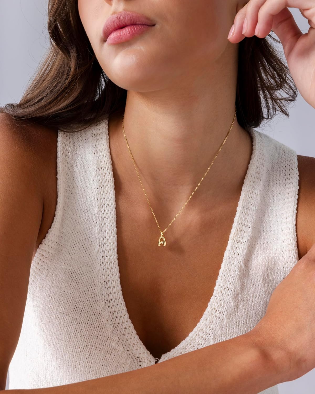 PAVOI 14K Gold Plated Dainty Chunky Bubble Initial Letter Pendant Necklace for Women | Alphabet Letter Necklace