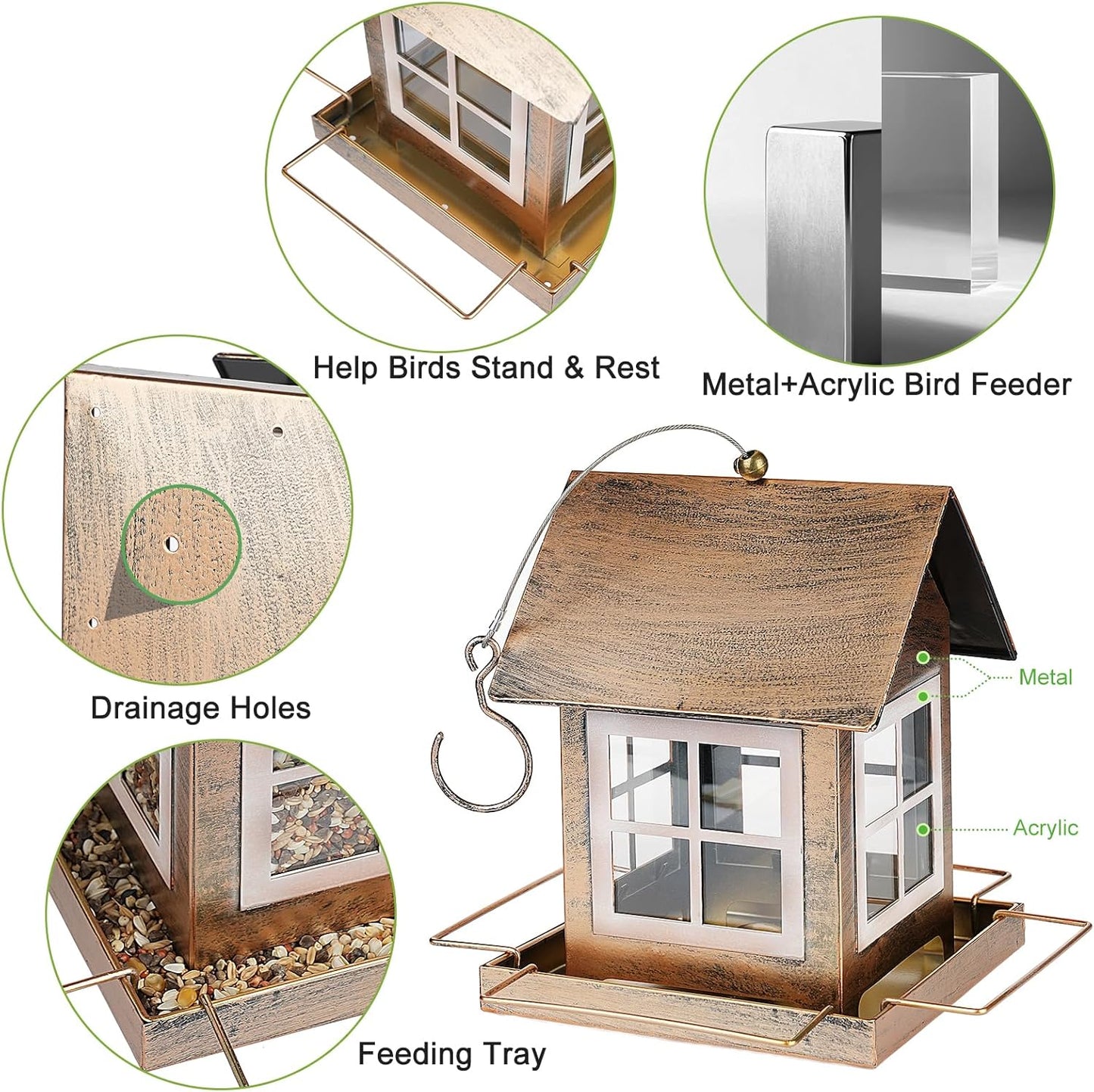 Bird Feeders, Heavy Duty Metal Bird Feeder for Outdoors Hanging, Weatherproof Large Capacity Wild Birdfeeder for Outside Garden Yard, Country House Shape