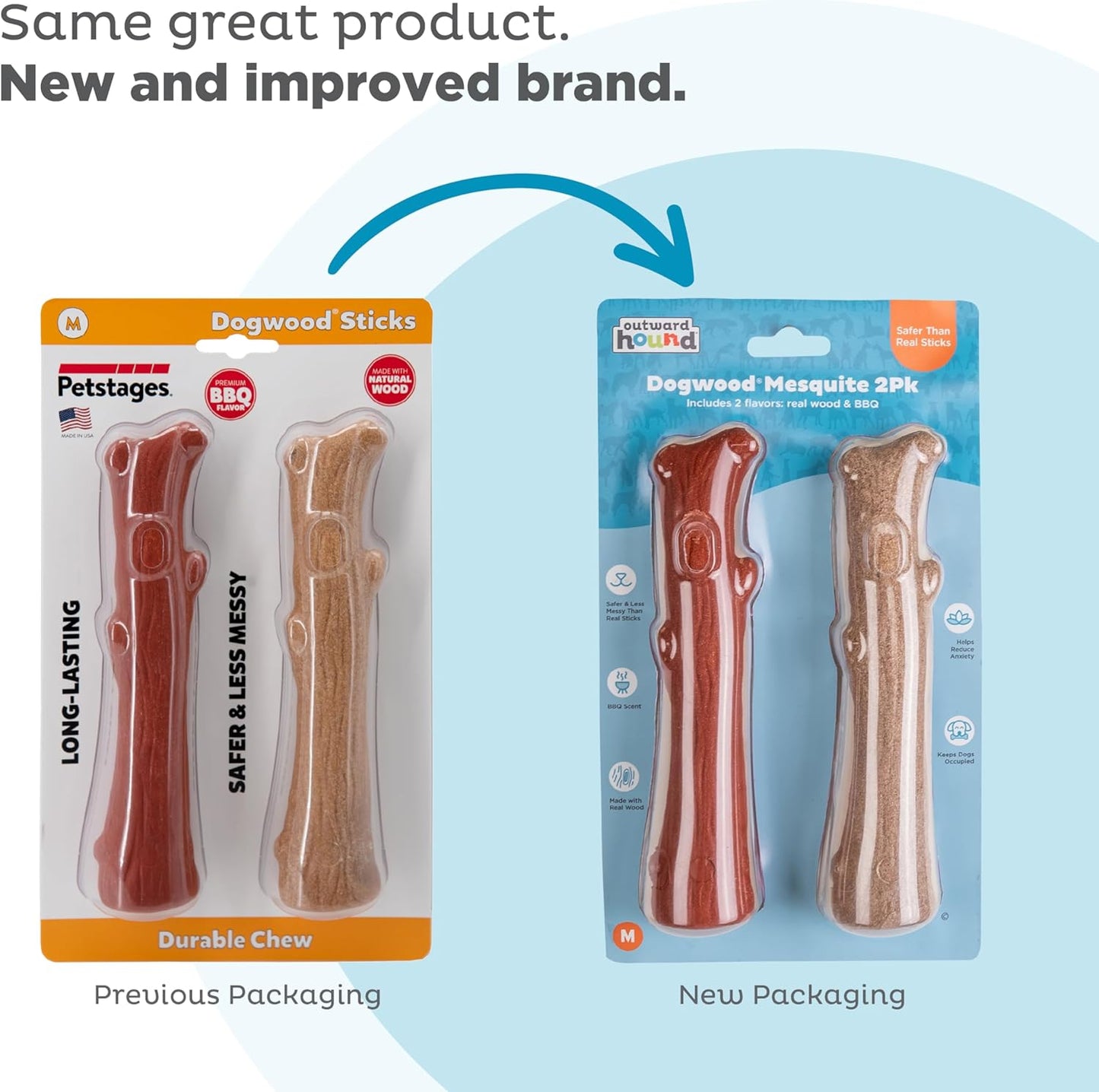 Pupstages Dogwood Mesquite Dog Chew Toy – Real-Wood Blend, Moderate Chewers, Medium, 7.5", 2-Pack (Natural & Mesquite Flavors)