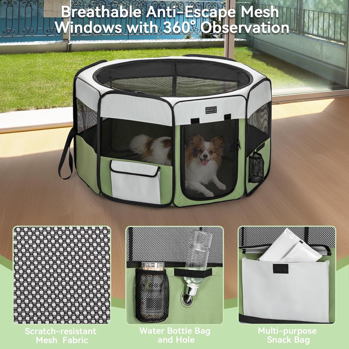 PETSFIT 29" Puppy Playpen with Removable Waterproof Mat & Zippered Roof | RV, Camping, Travel Dog Pen | Indoor/Outdoor Whelping & Cat Observation Space(29.5"x29.5"x16.5"H)