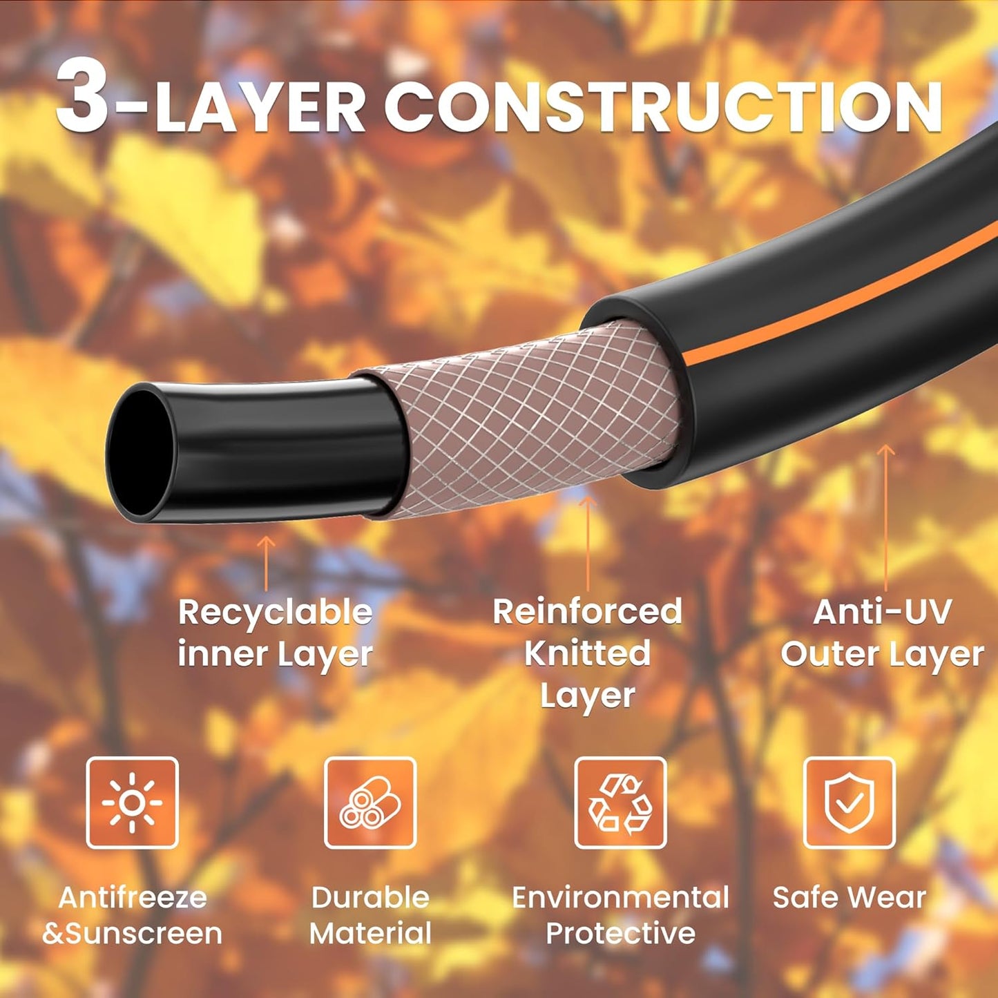 Giraffe Tools Short Leader Hose 3ft x 5/8", Heavy Duty Garden Water Hose, Flexible & Lightweight Hybrid Hose with Swivel Handle, Male to Female Fittings