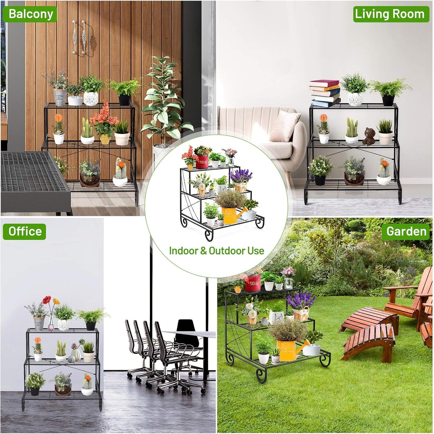 Giantex Tiered Plant Stand Outdoor, 3 Tier Metal Plant Stands for Multiple Plants w/ Curved Legs, Garden Shelf Flower Pot Holder Storage Organizer Rack for Indoor Outdoor Garden Balcony Porch