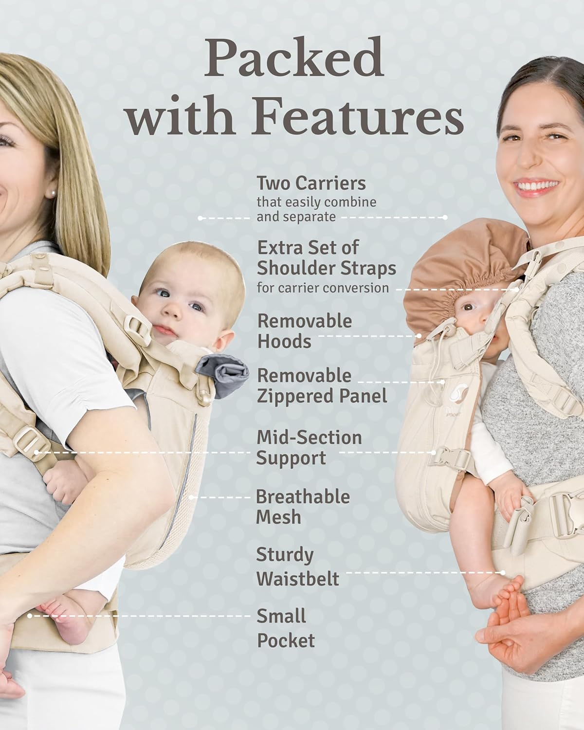 TwinGo Carrier - Breathable Twin Baby Carrier That Separates into 2 Baby Carriers, Adjustable Twin Carriers for Babies and Toddlers (10-45 lbs), Fits Adults XS-XXL - Air Model, Simply Neutral